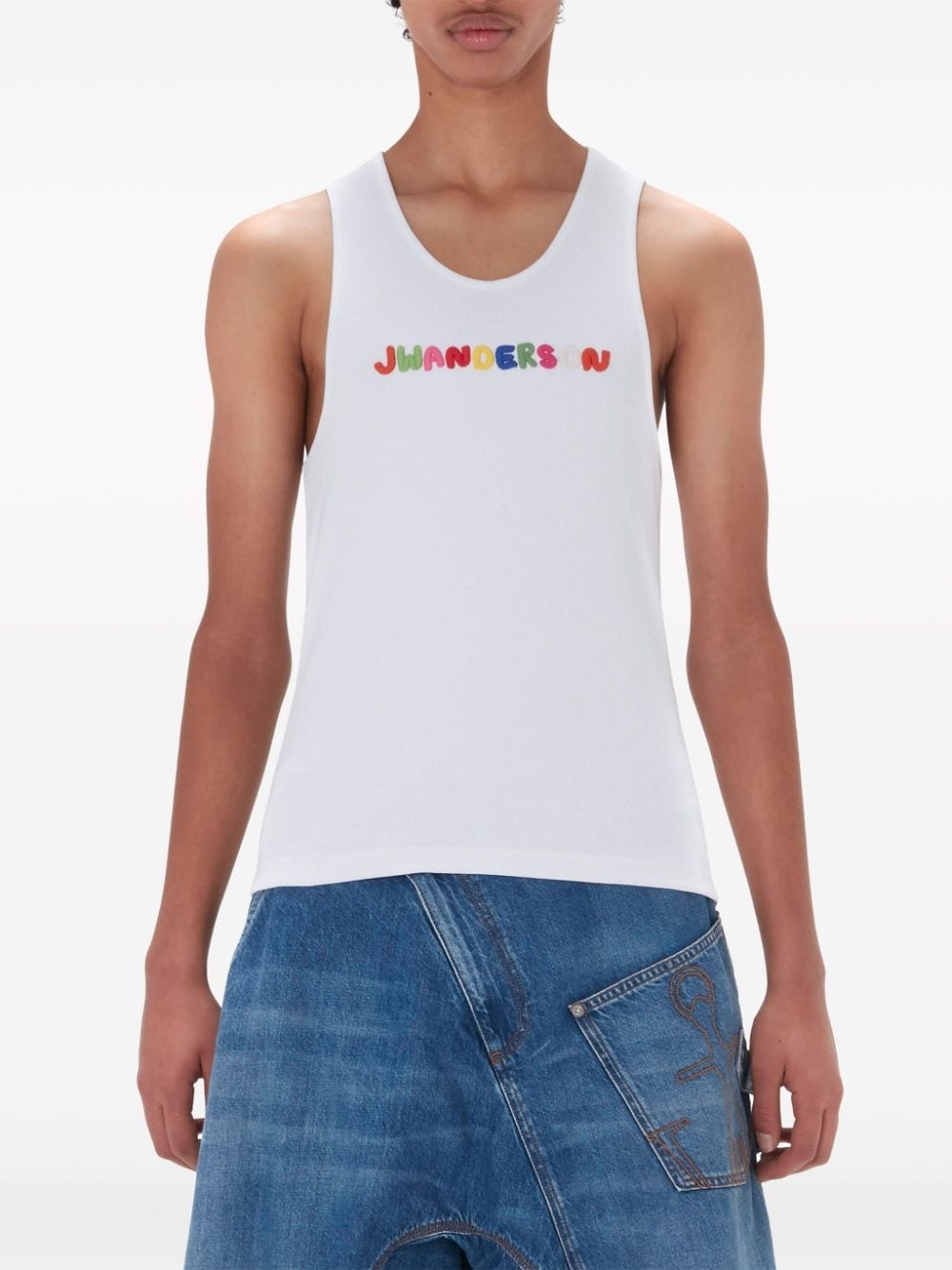 logo-embroidered cotton tank top - 4