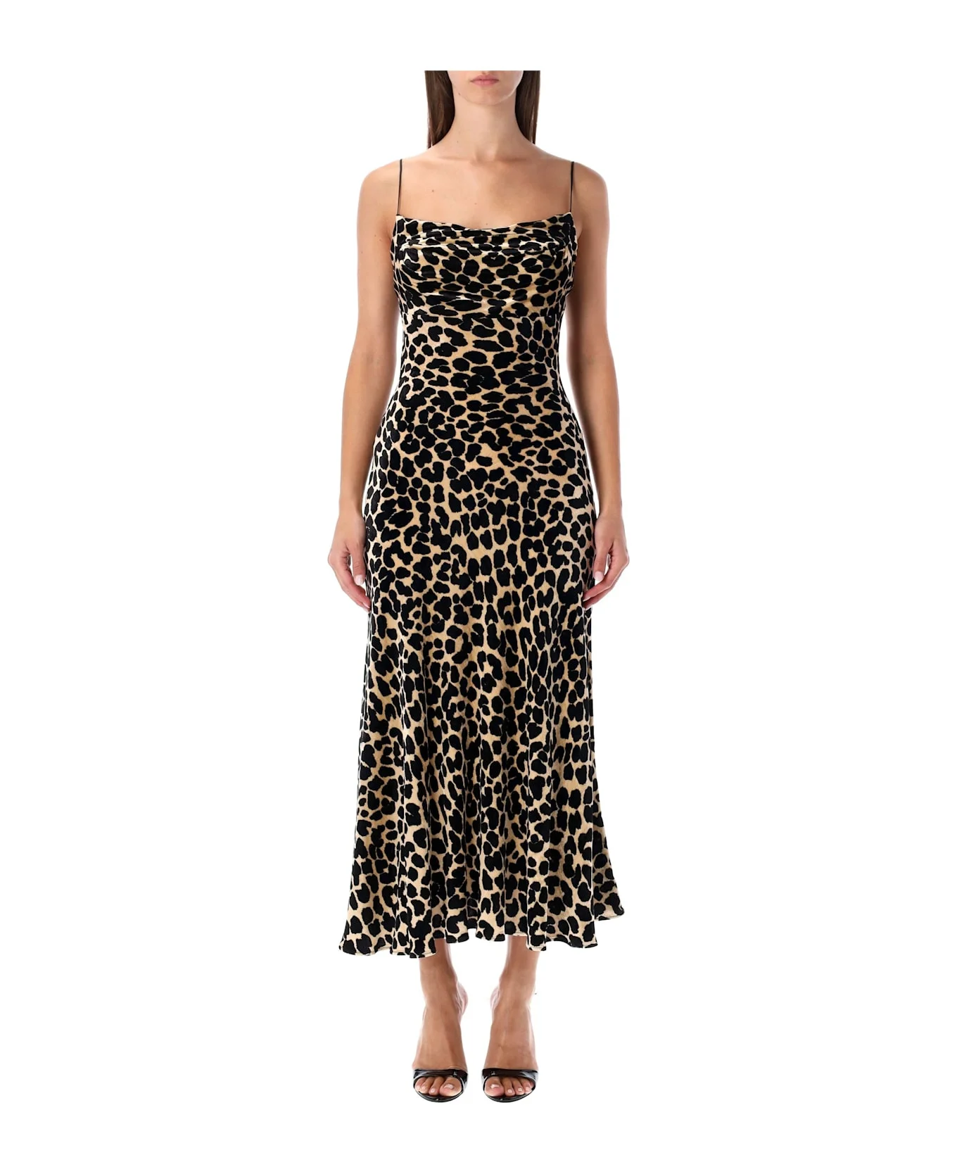 Balmain Leopard-print Velvet Midi Dress With Thin Straps - 1
