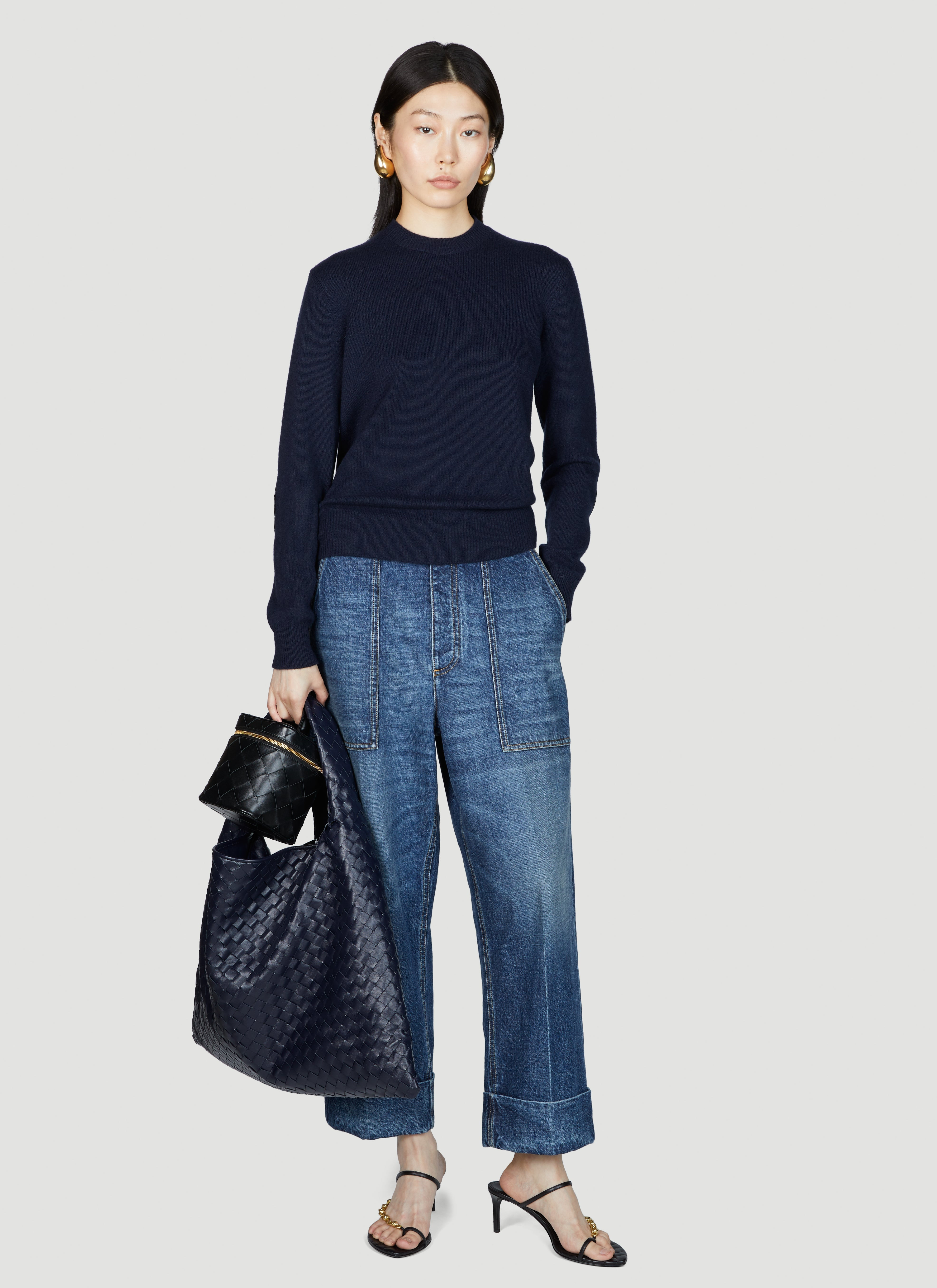 Bottega Veneta Women Leather Elbows Cashmere Sweater - 2