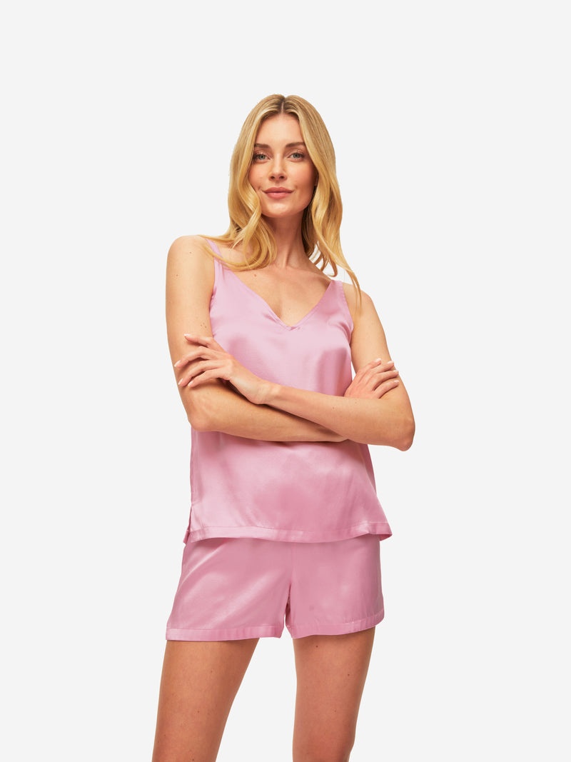 Women's Short Cami Pyjamas Bailey 2 Silk Satin Pink - 2
