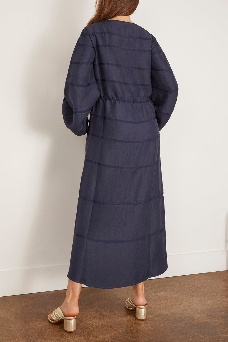 Ribbon Caftan Dress in Navy 4
