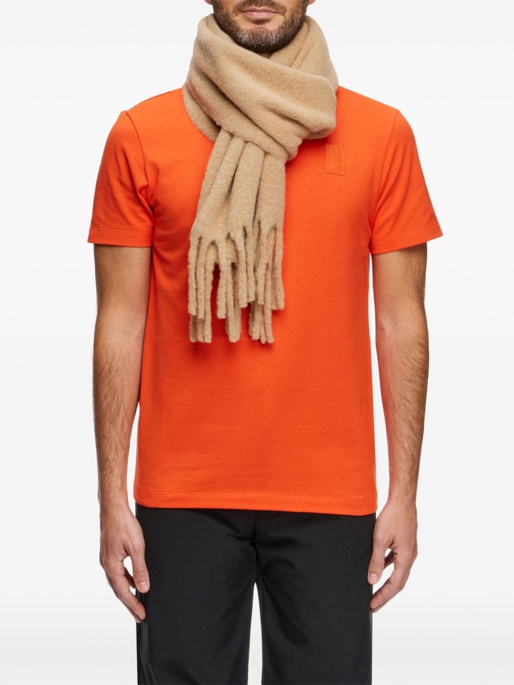 logo intarsia-knit fringed scarf - 4
