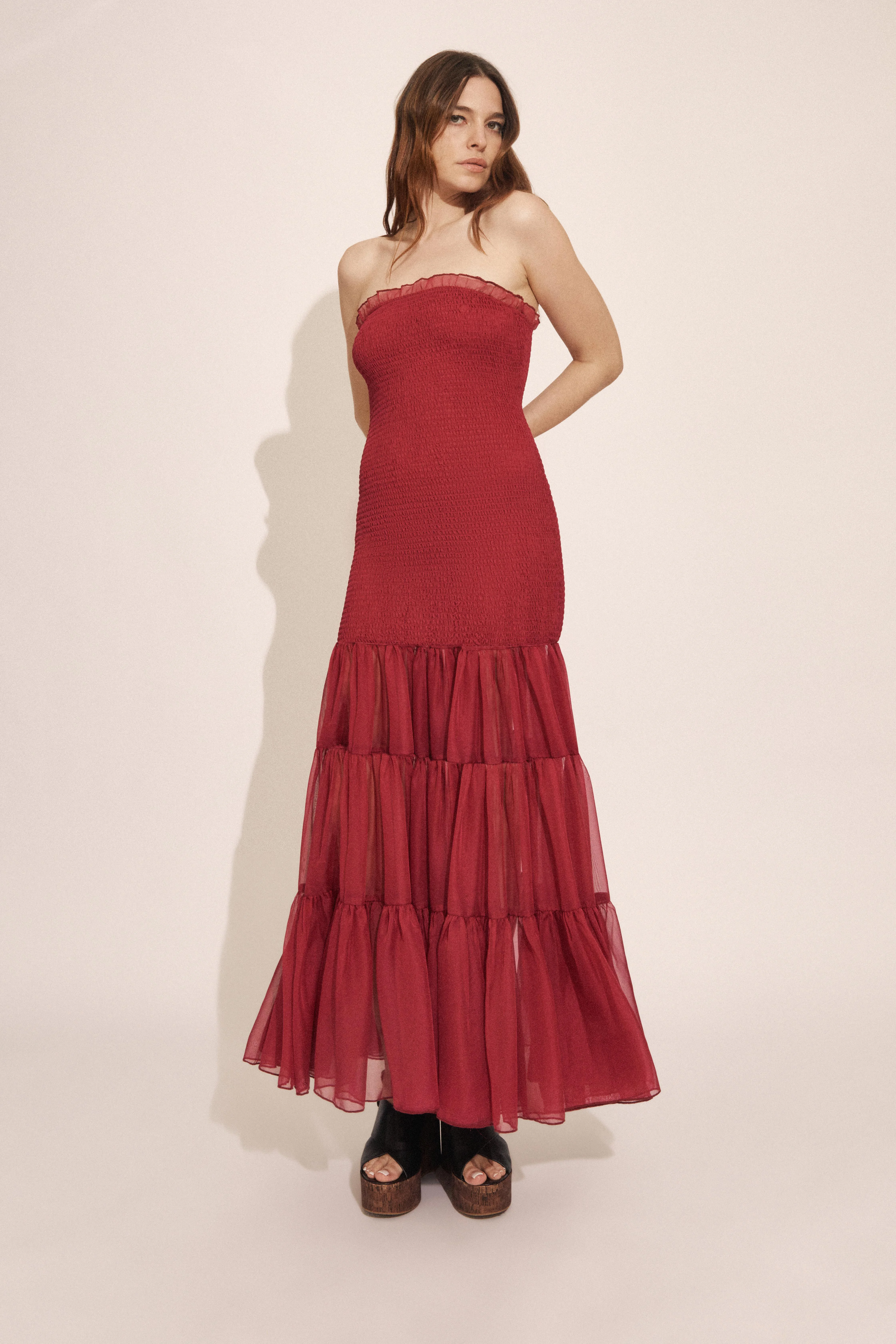 Azura Strapless Maxi Dress In Pale Burgundy - 1