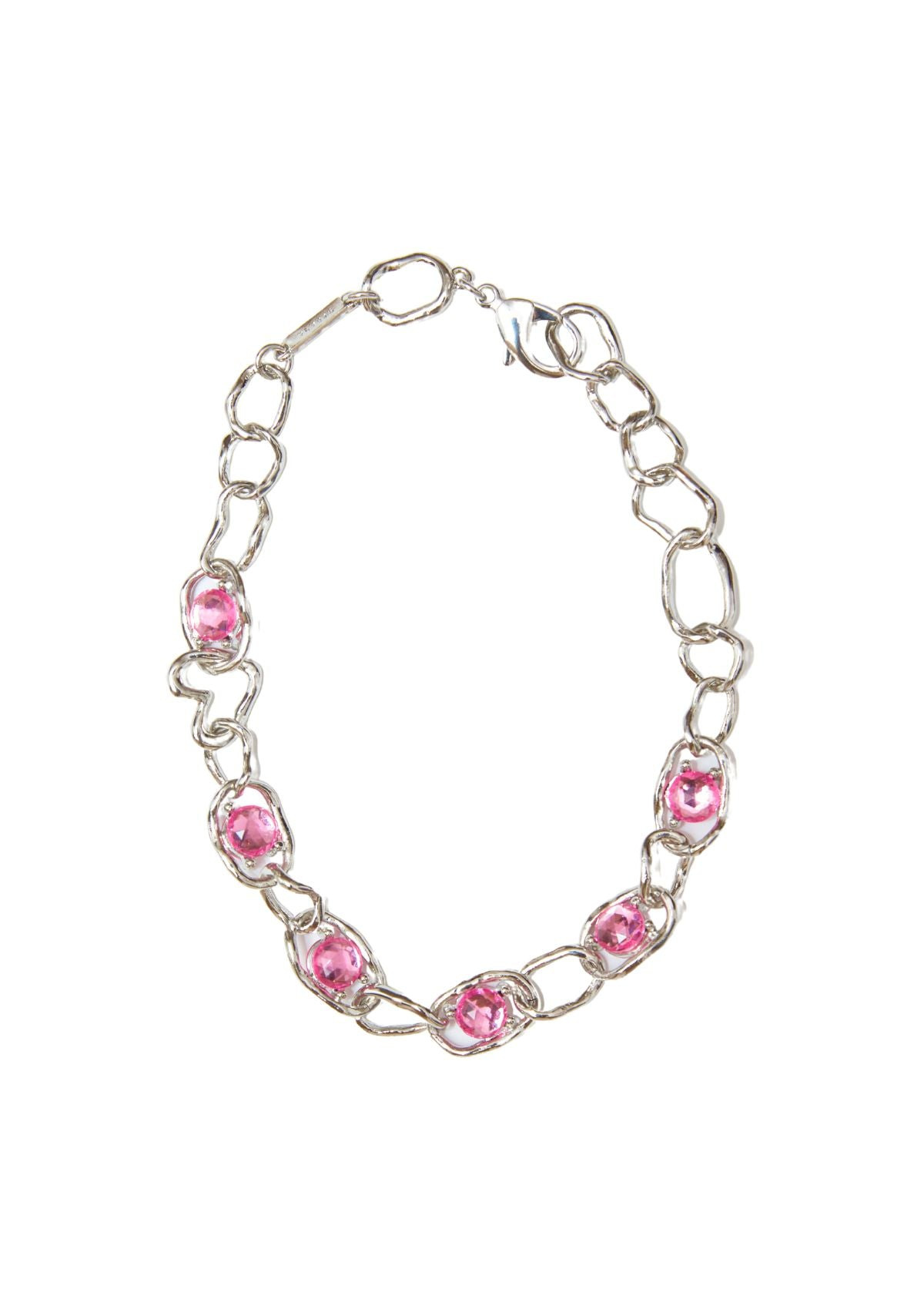 SILVER PINK GEMSTONE CRUSHED CHAIN NECKLACE - 1