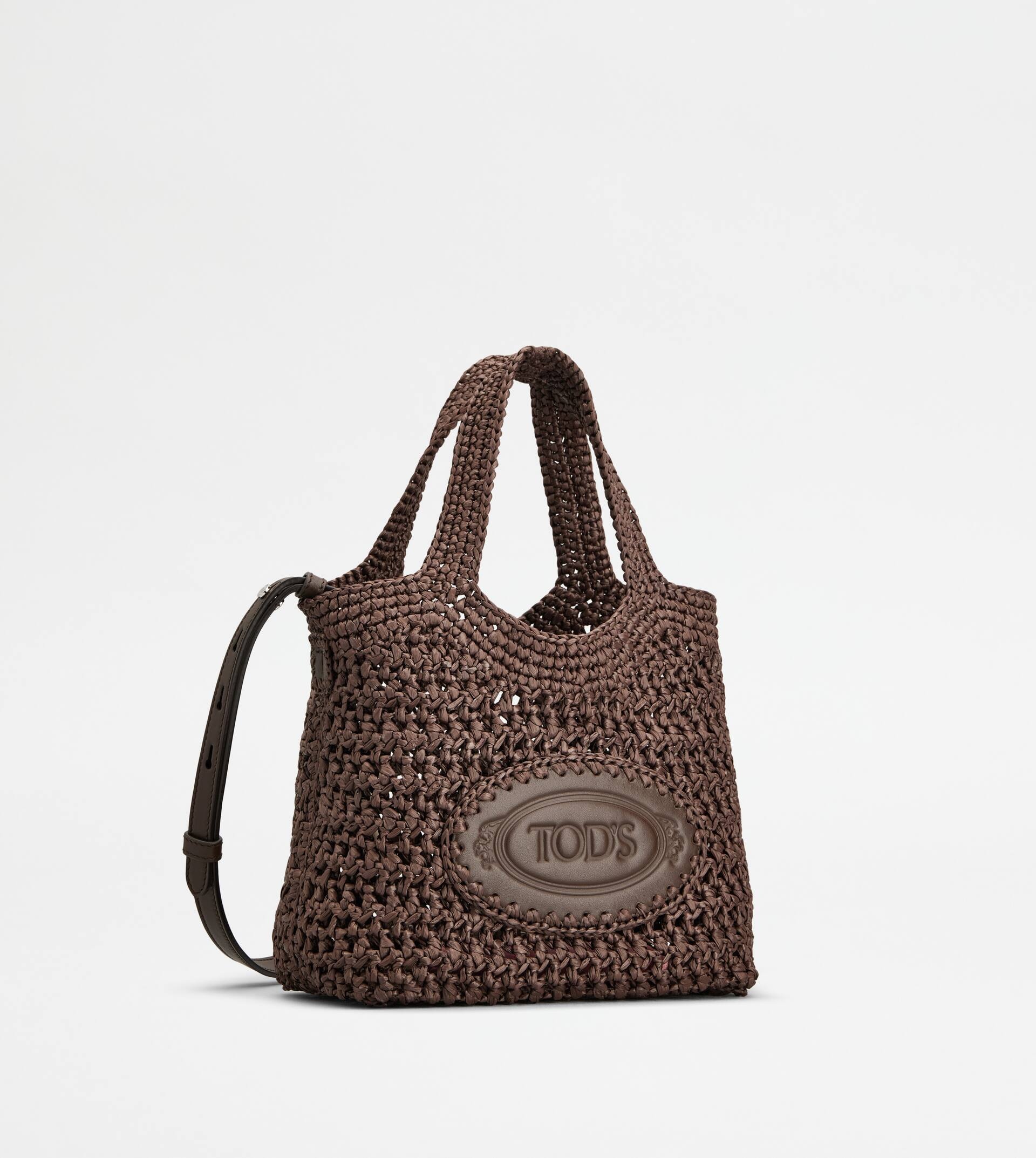 SHOPPING BAG IN RAFFIA AND LEATHER MINI - BROWN - 3