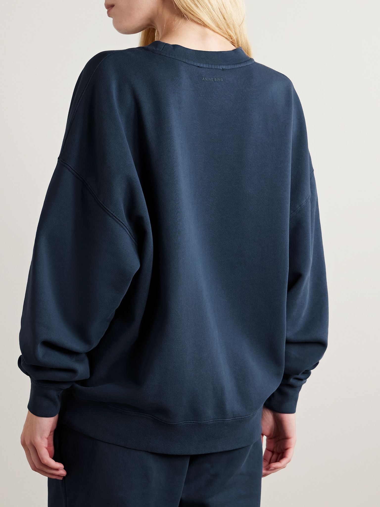 Miles embroidered cotton-jersey sweatshirt Navy - 4