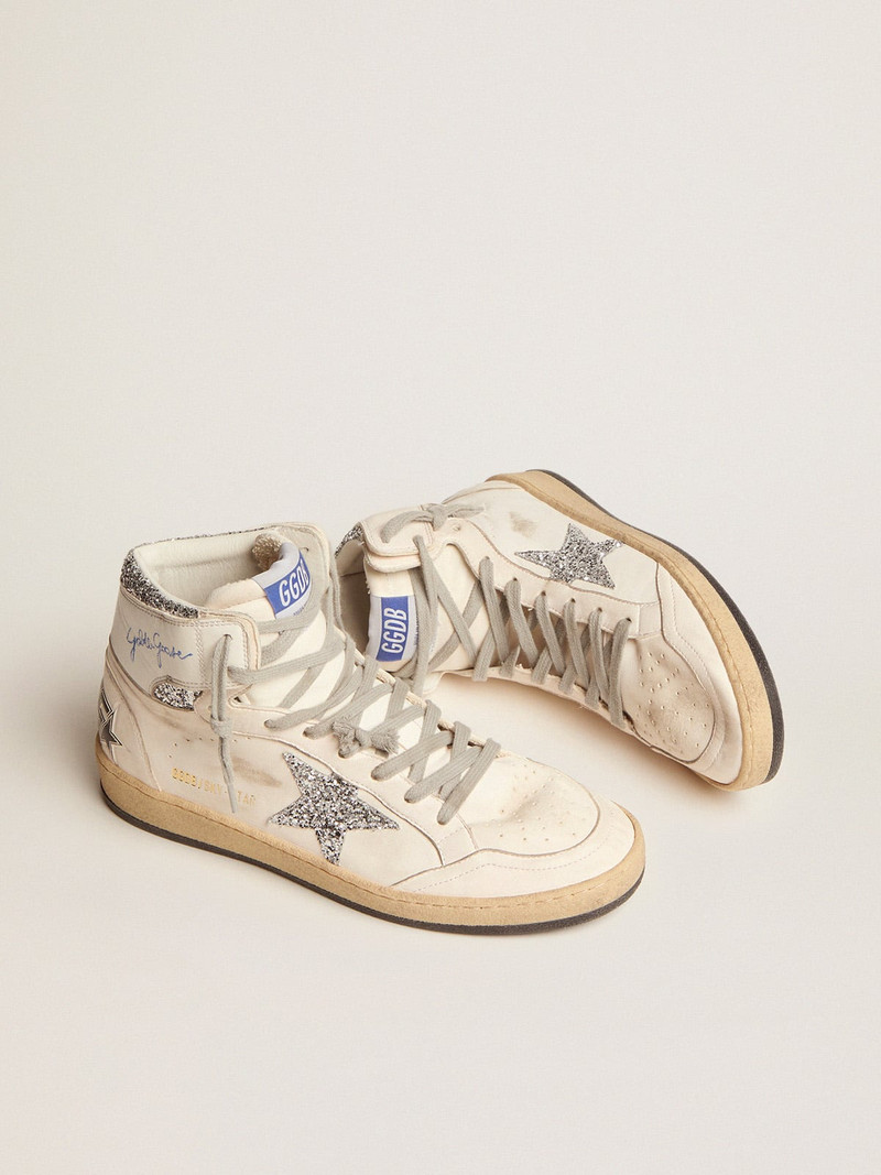 Golden Goose Sky-Star sneakers with signature on the ankle and silver glitter inserts outlook