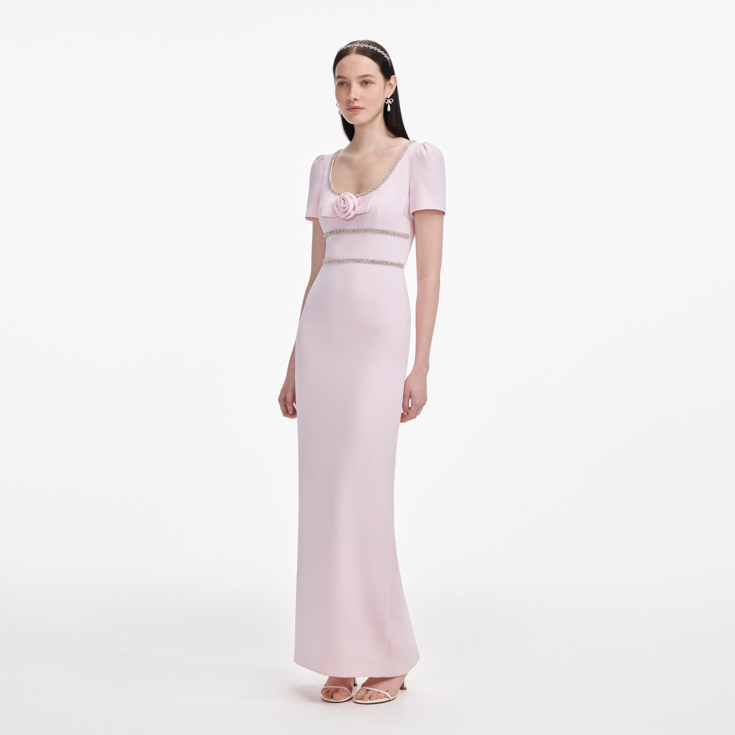 Pink Crepe Crystal Trim Maxi Dress - 2