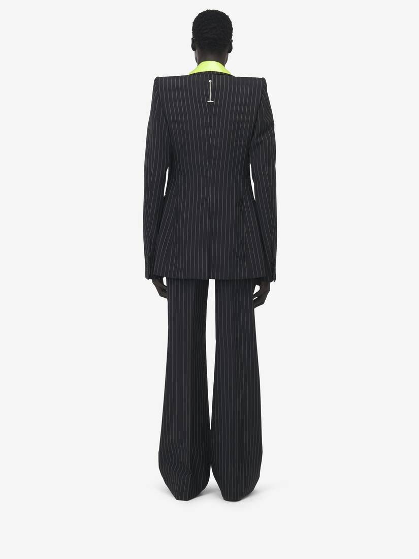 Pinstripe Stacked Shoulder Jacket - 5