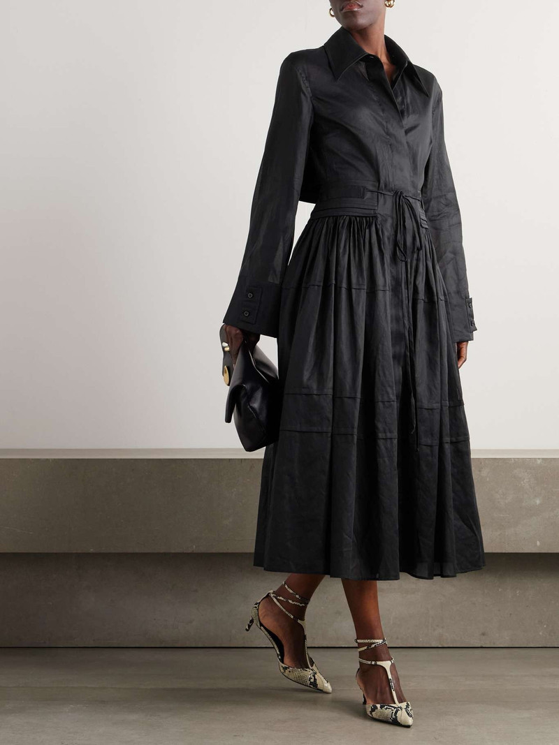 Jil Sander Gathered cotton-poplin midi dress Black outlook