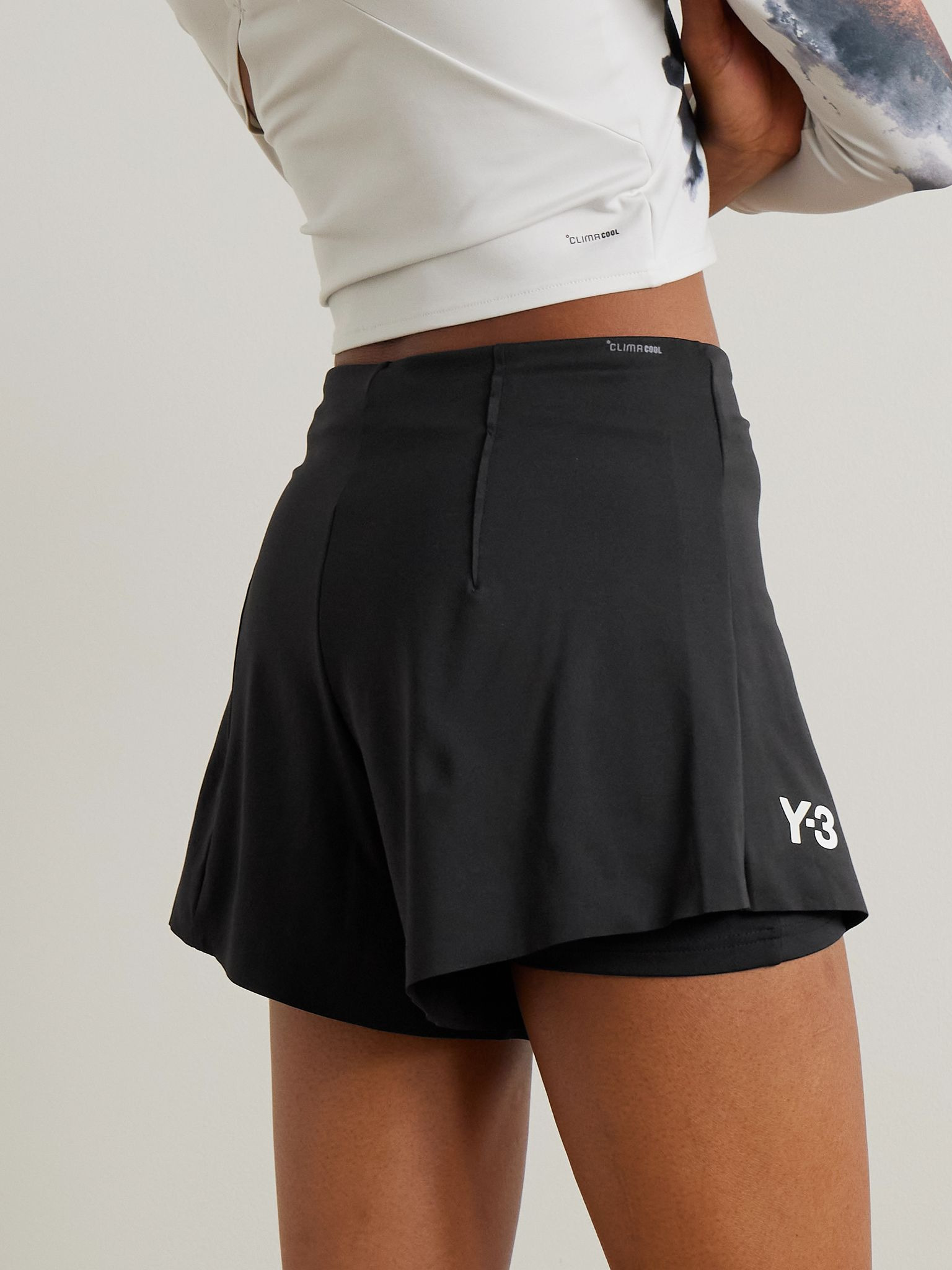 + Y-3 appliquéd stretch recycled-jersey shorts Black - 3