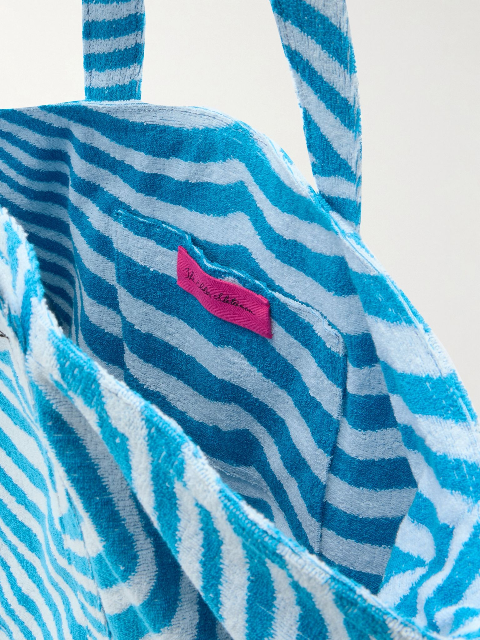 Embroidered Striped Organic Cotton-Terry Tote Bag Blue - 5