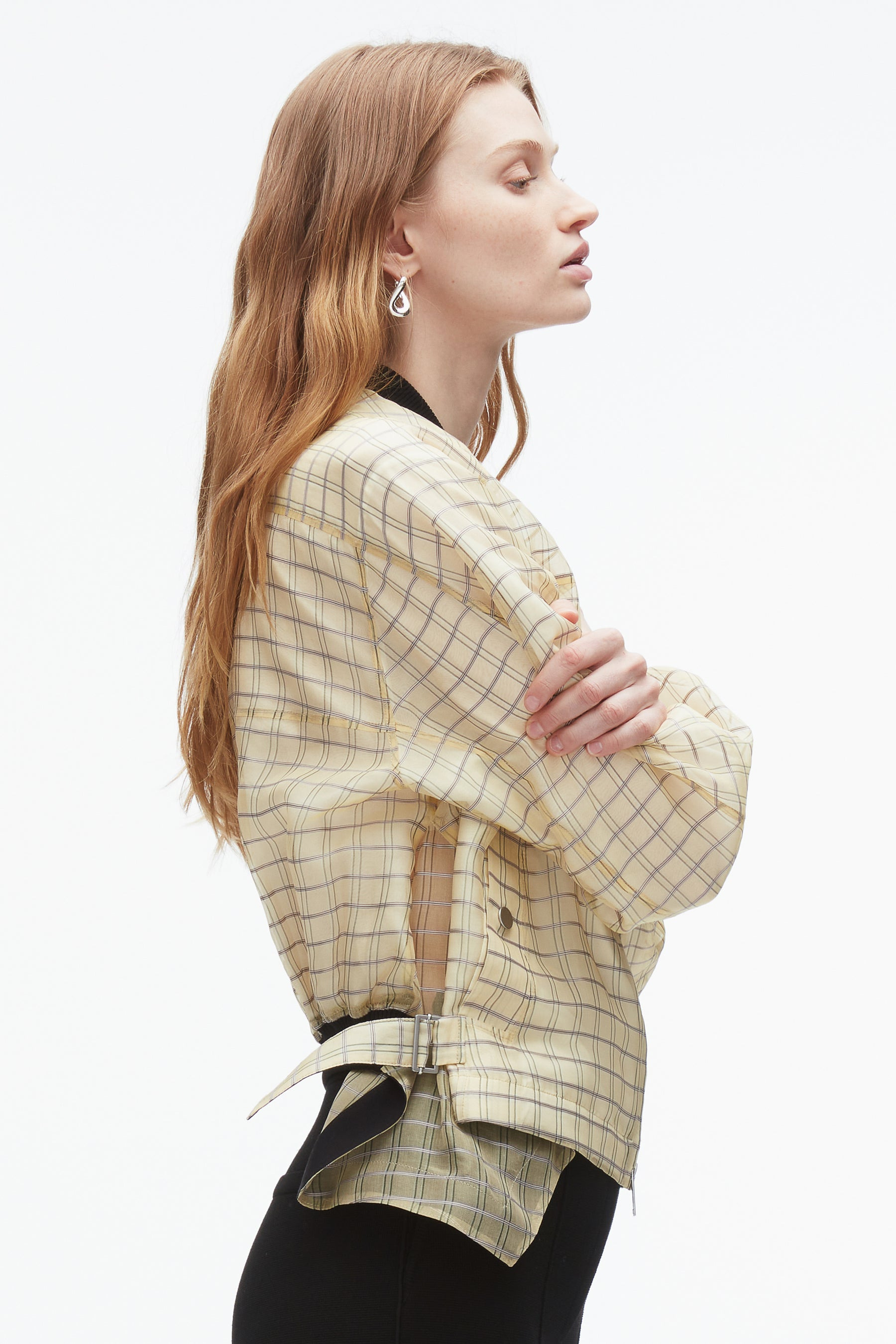 Plaid Organza Bomber Jacket - 4