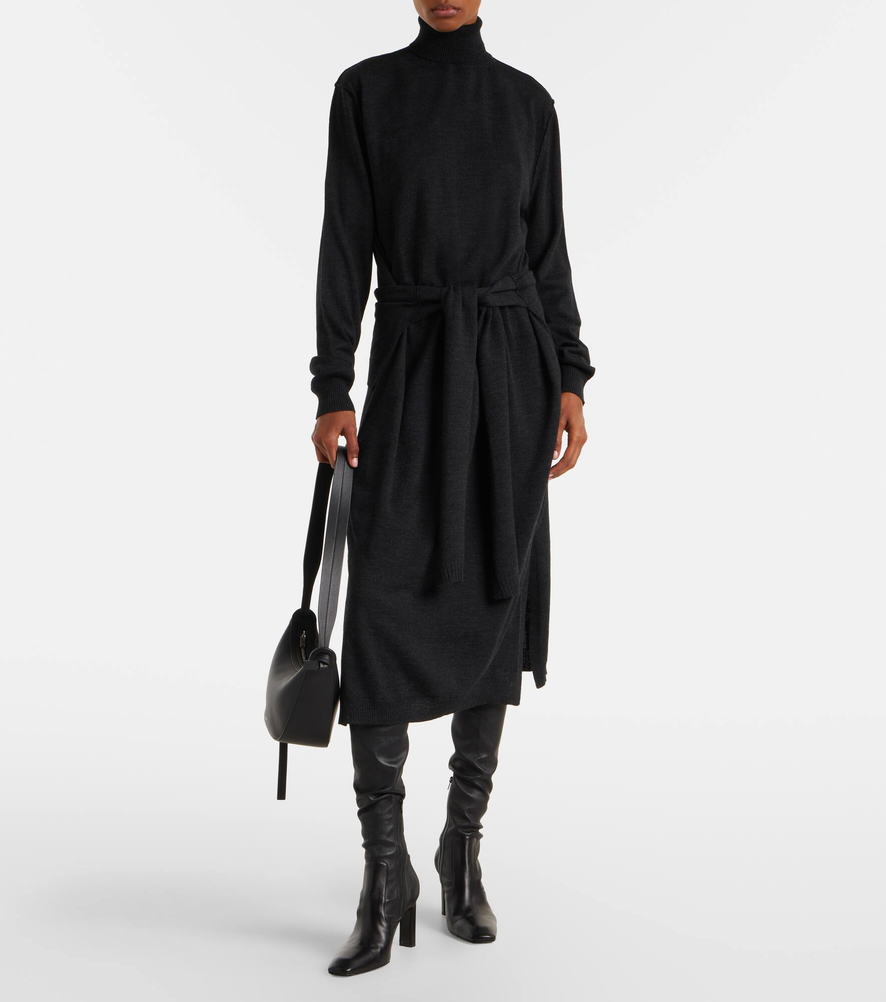 Turtleneck wool-blend midi dress - 2