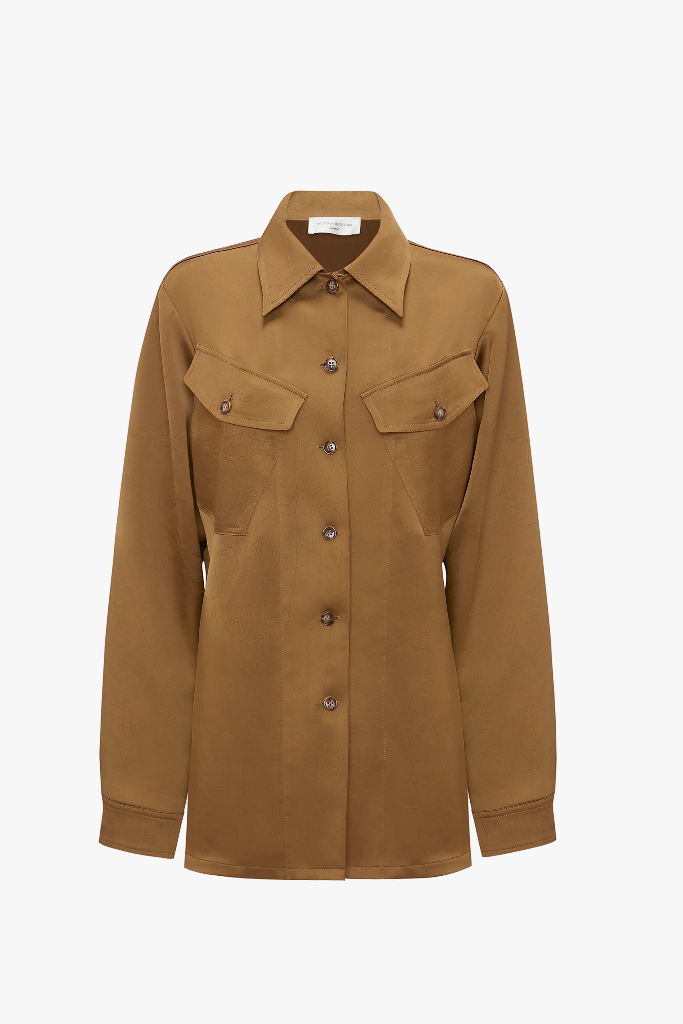 Backless Patch Pocket Shirt In Tawny Brown - 1