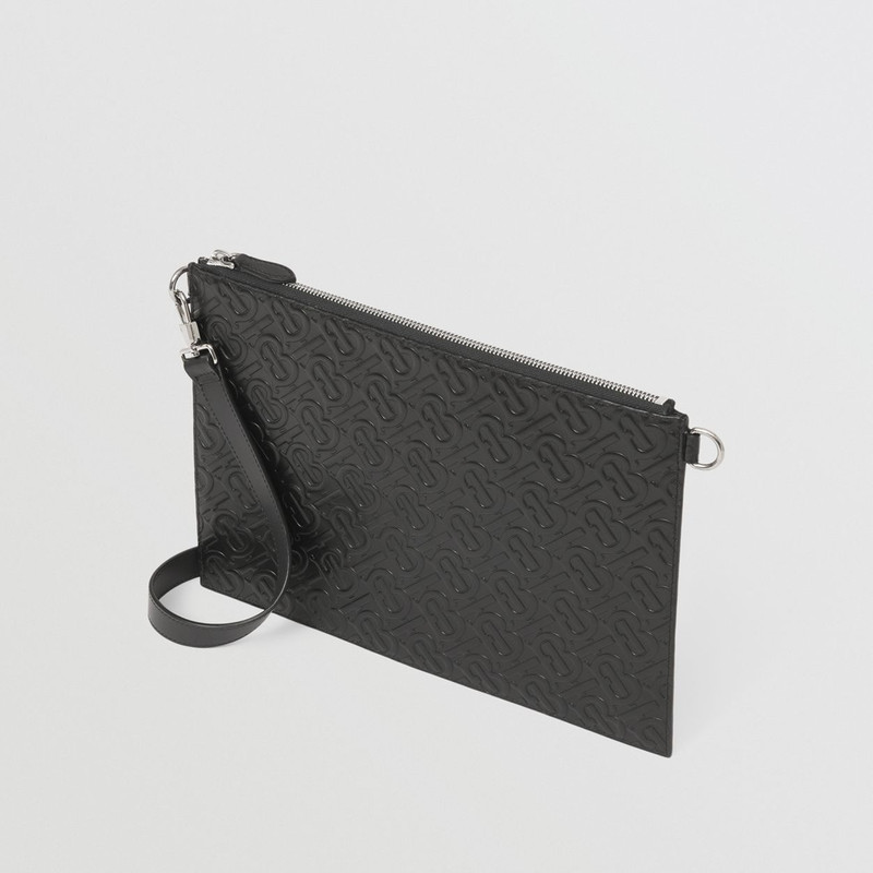 Embossed Monogram Leather Zip Pouch 5