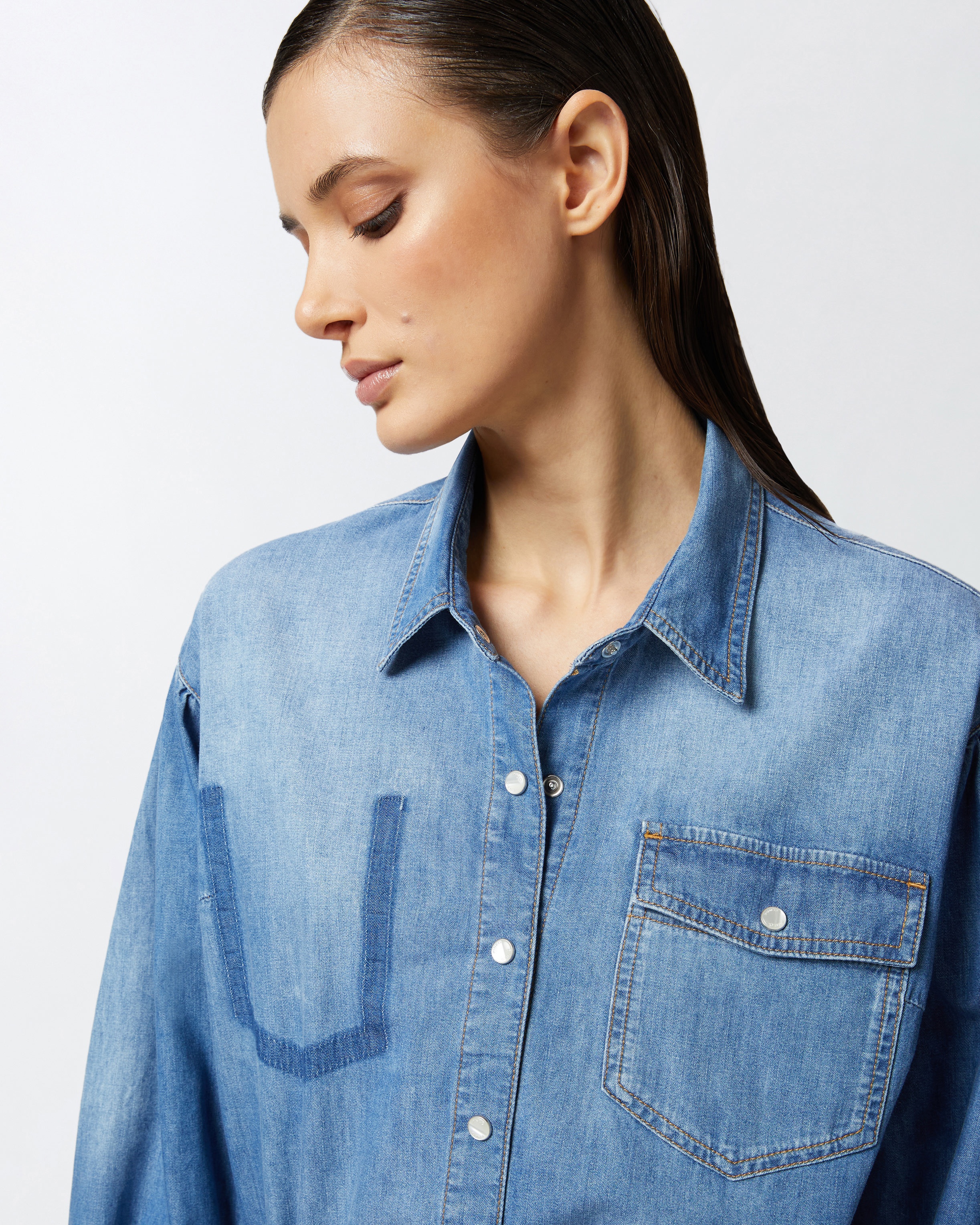 THREE-QUARTER SLEEVE DENIM SHIRT - 5
