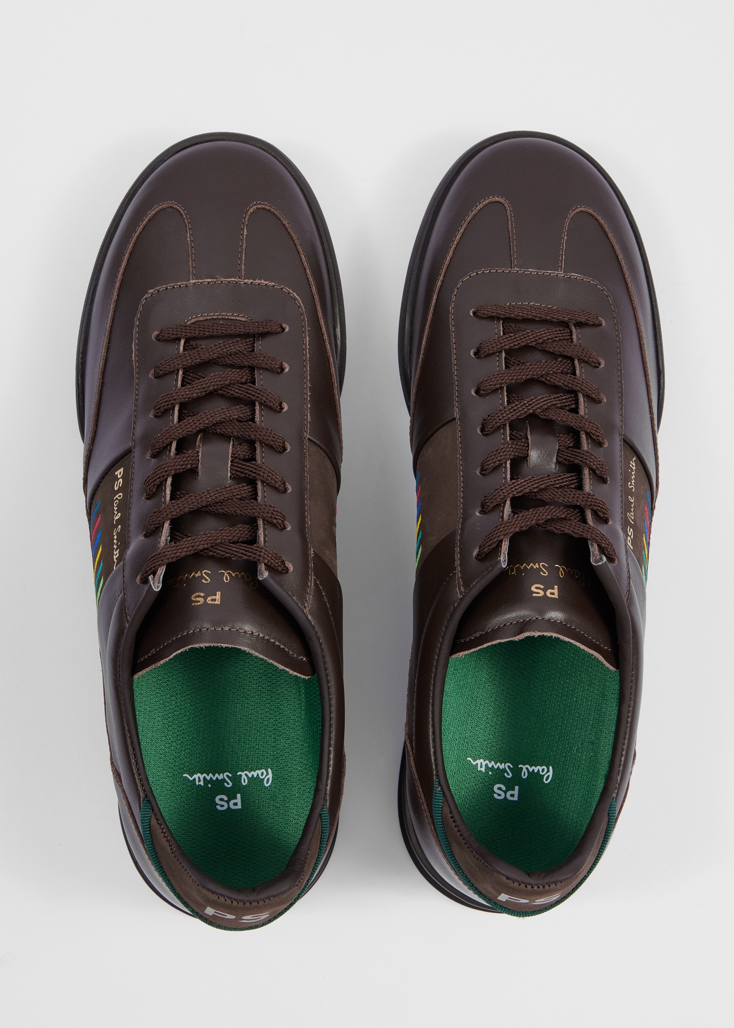 Chocolate Brown Leather 'Dover' Embroidered 'Sports Stripe' Trainers - 5