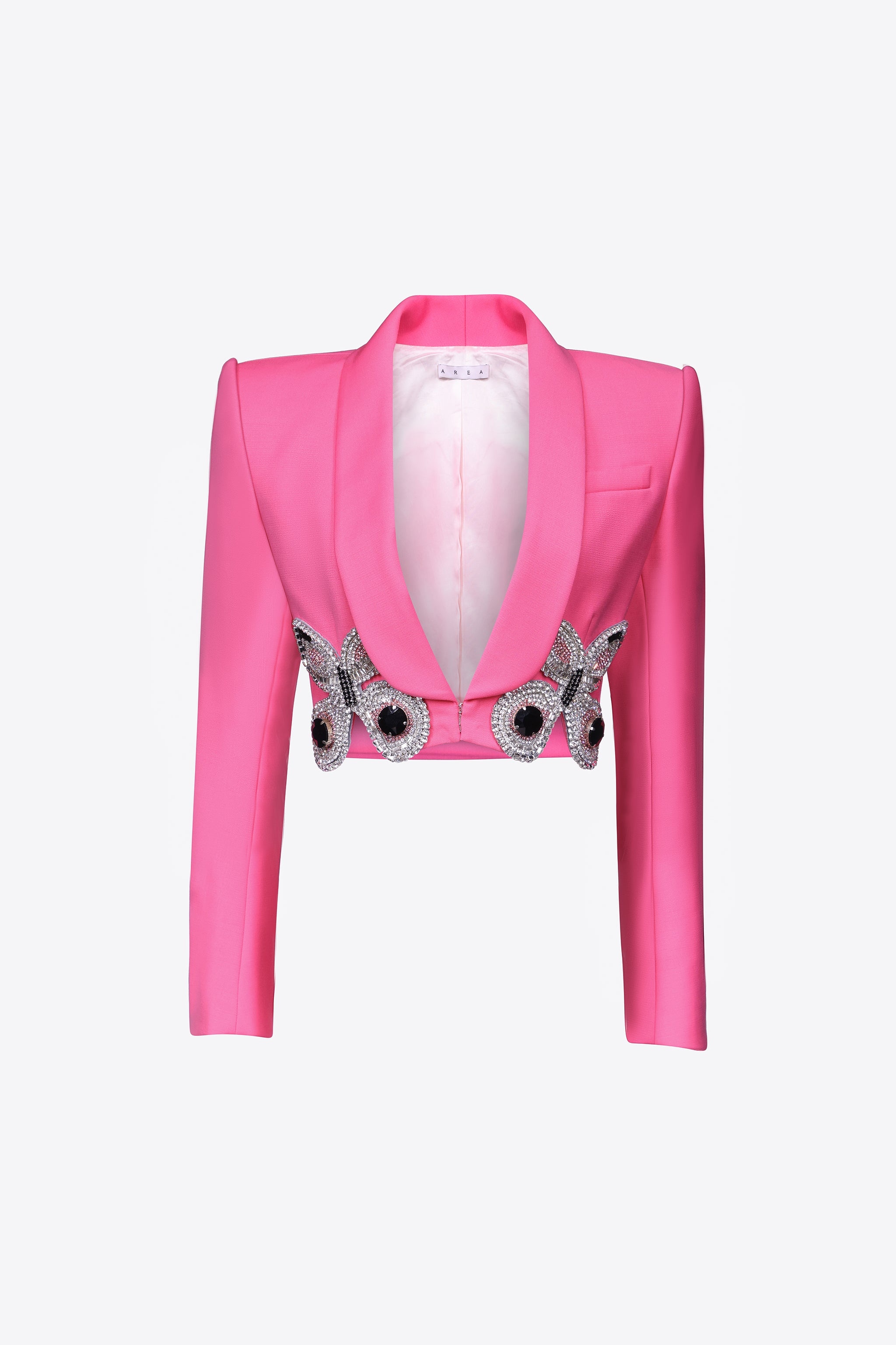 EMBROIDERED BUTTERFLY CROPPED BLAZER - 1