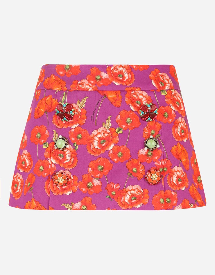 Poppy-print drill miniskirt - 3