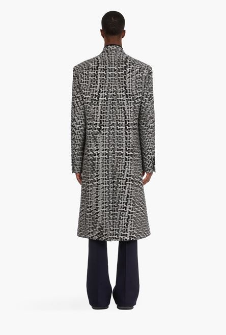 Bicolor ivory and black double-breasted coat with Balmain monogram - 3