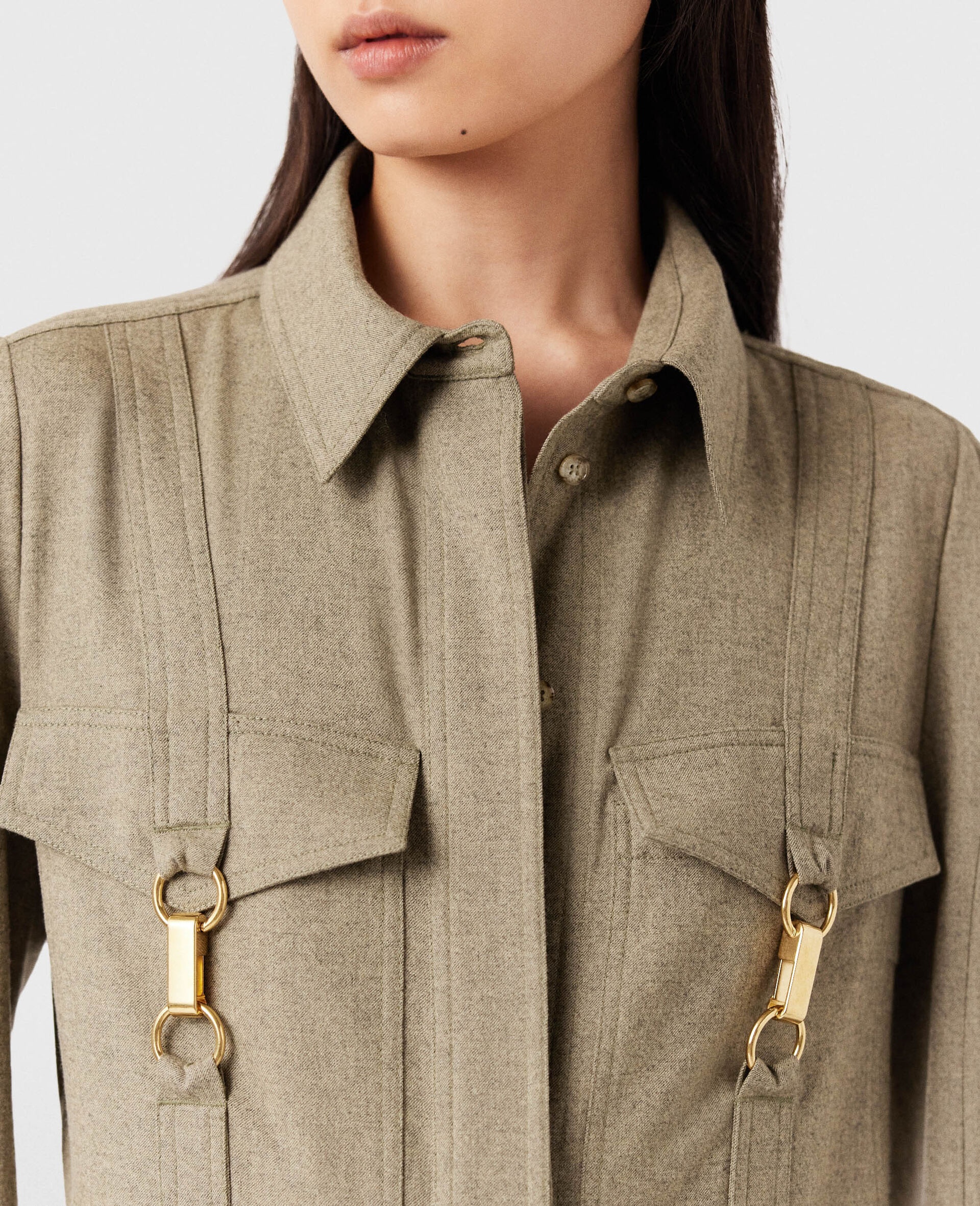 Clasp-Embellished Wool Shirt - 6