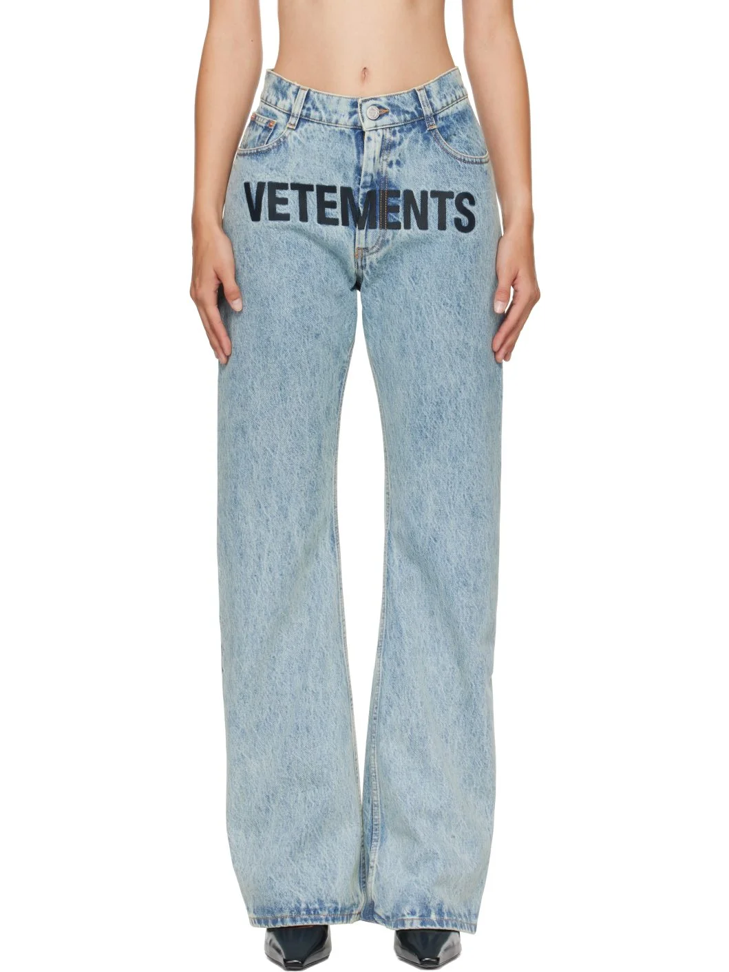 Blue Embroidered Logo O-Leg Jeans - 1