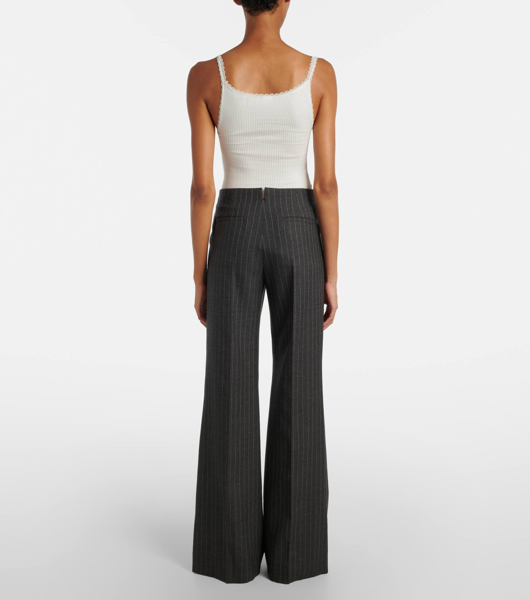 Pinstriped virgin wool wide-leg pants - 3