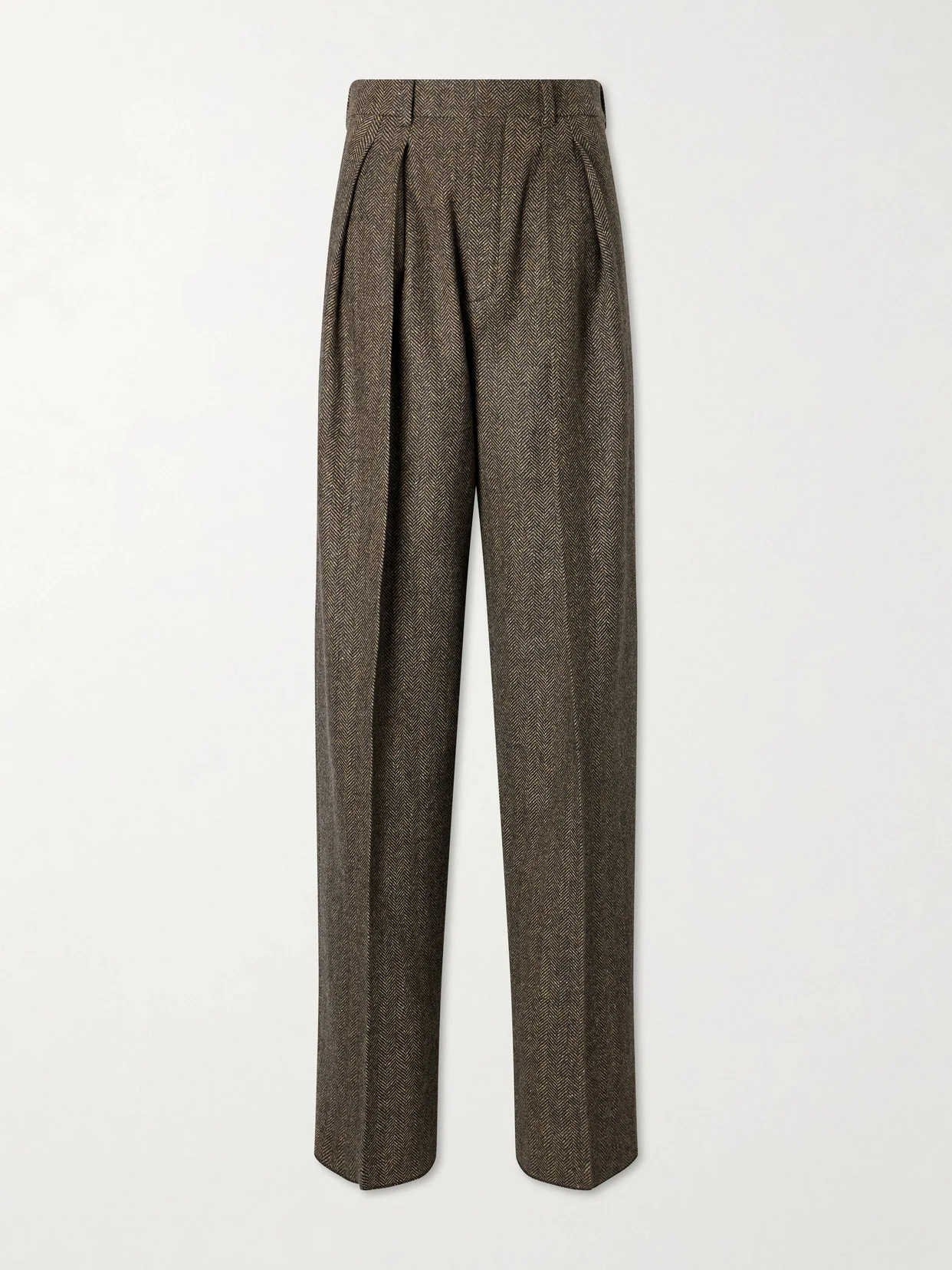 Pleated Herringbone Wool-blend Straight-leg Pants - 1