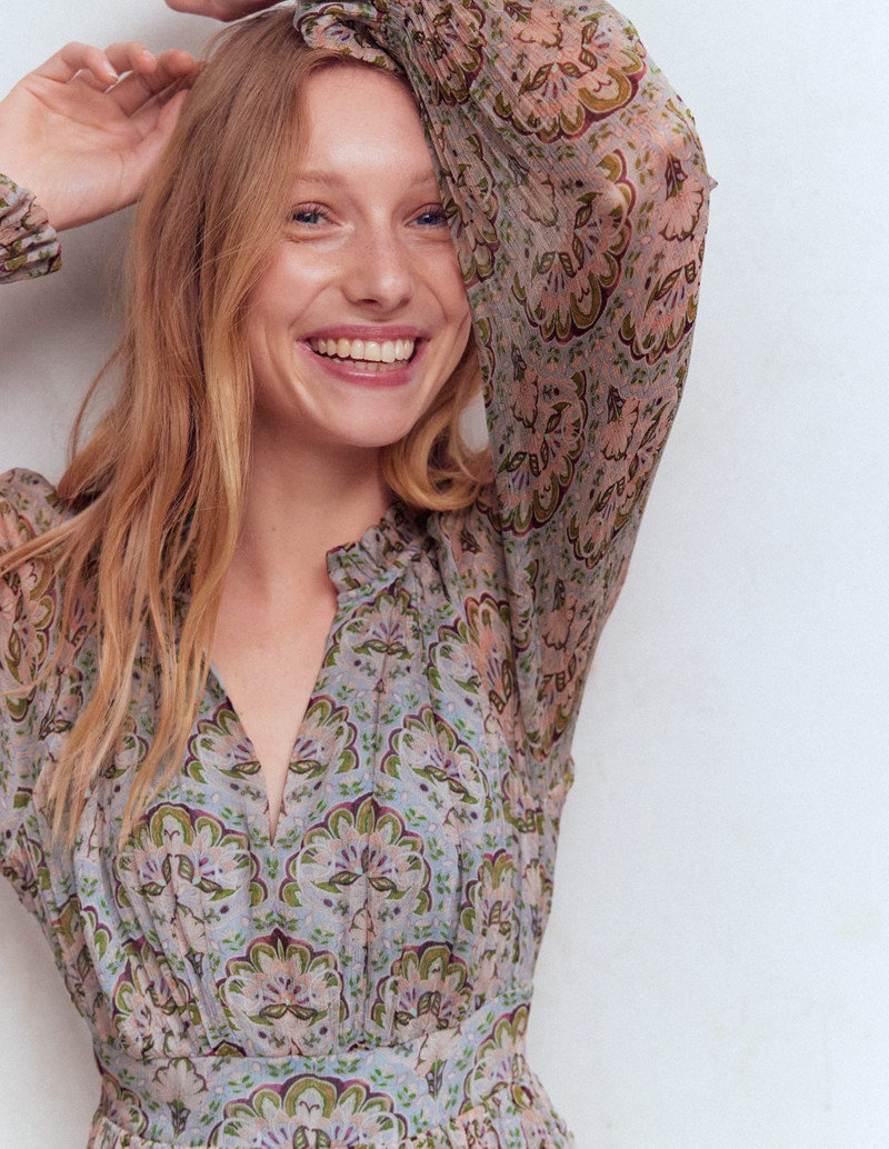 Romantic Ruffle Neck Dress-Multi Paradise Gardens 5