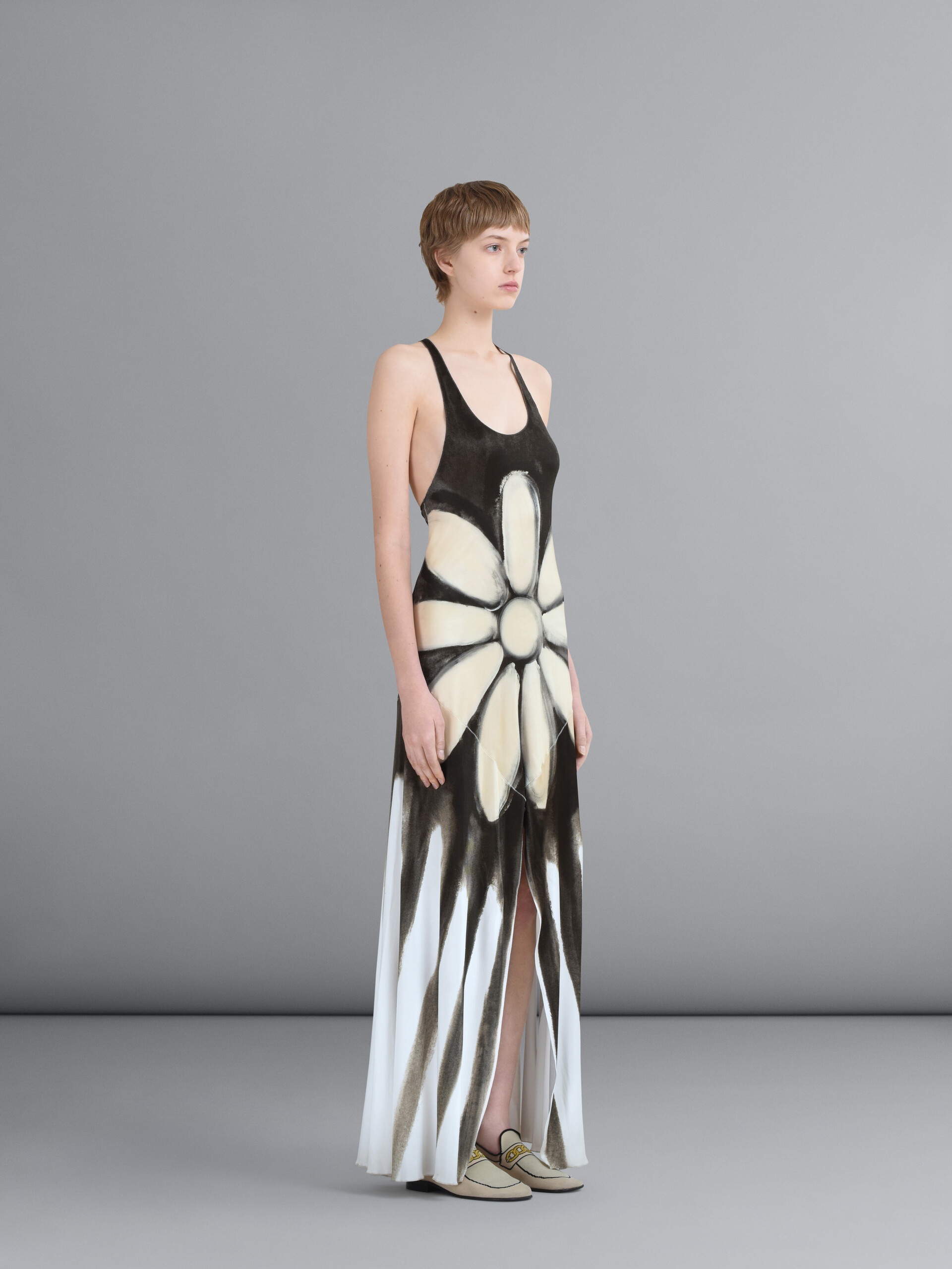 DRIPPING DAISY PRINT VISCOSE JERSEY LONG DRESS - 6
