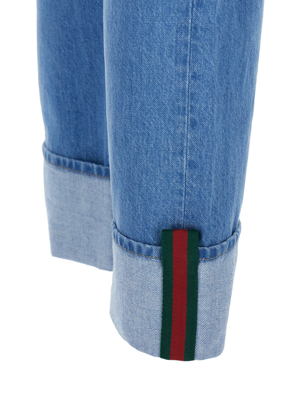Gucci Men Blue Jeans With Logo Patch On The Rear And Web Turn-Up Hem In Denim Man - 3