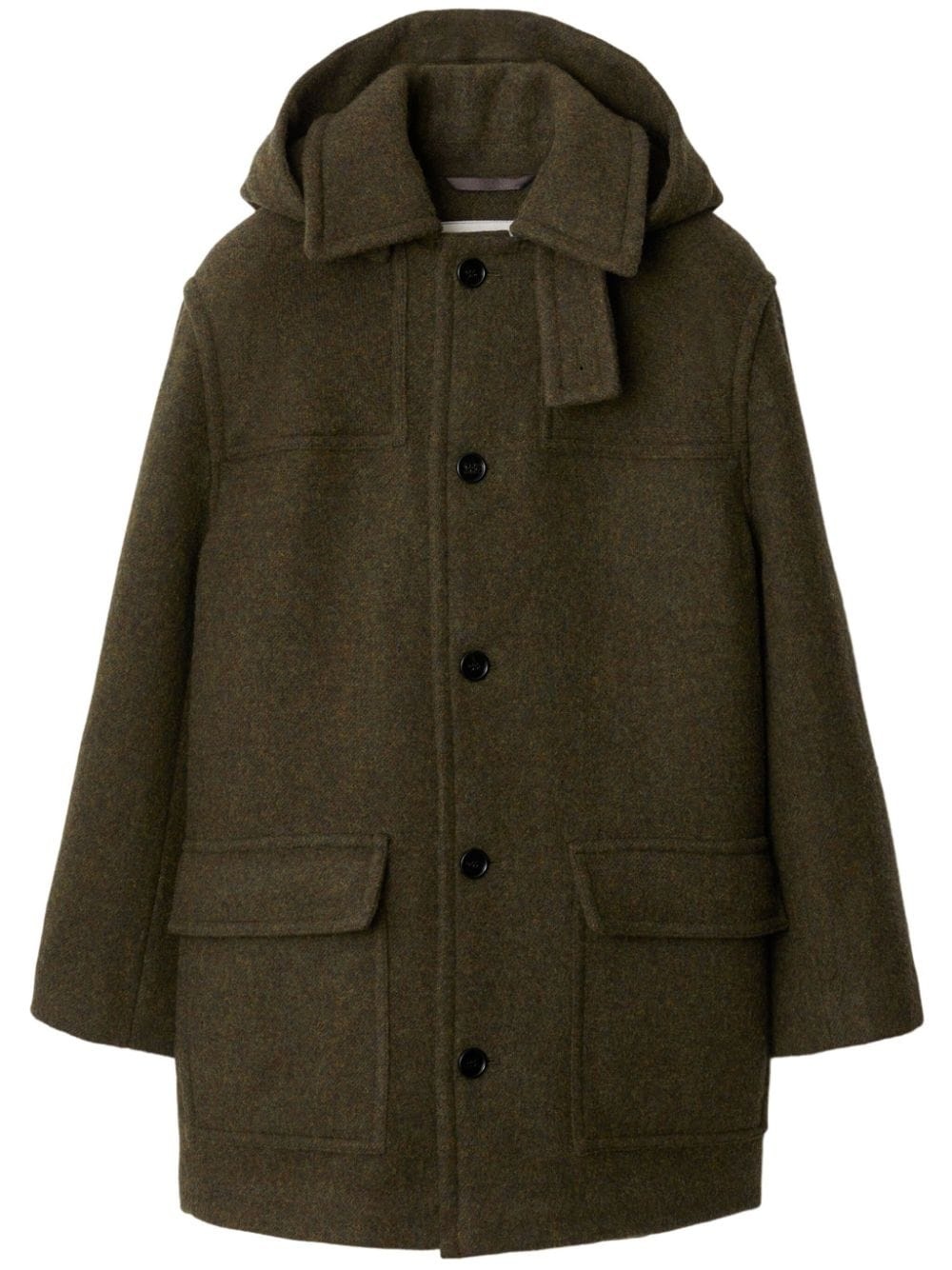 single-breasted hooded wool coat - 1