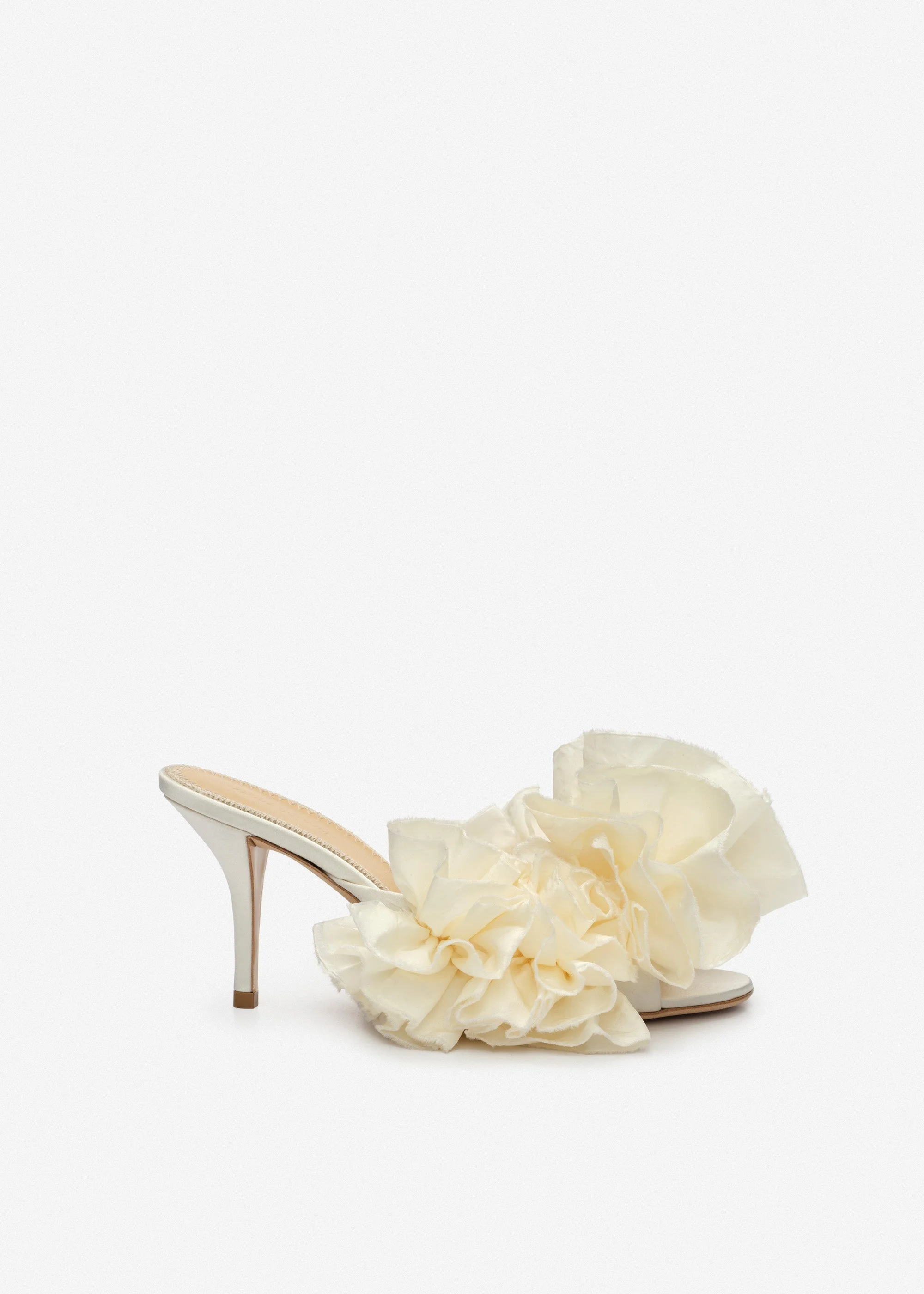 Satin mules with taffeta flowers in cream - 1