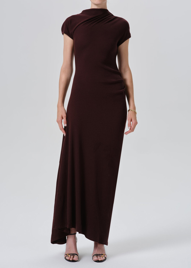 Kira Sculptural Dress In Mahogany - 1