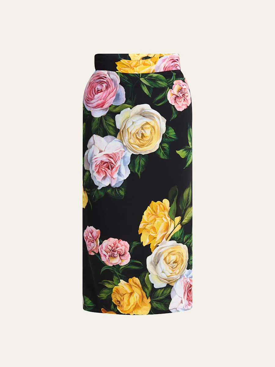 Floral Charmeuse Midi Skirt - 1