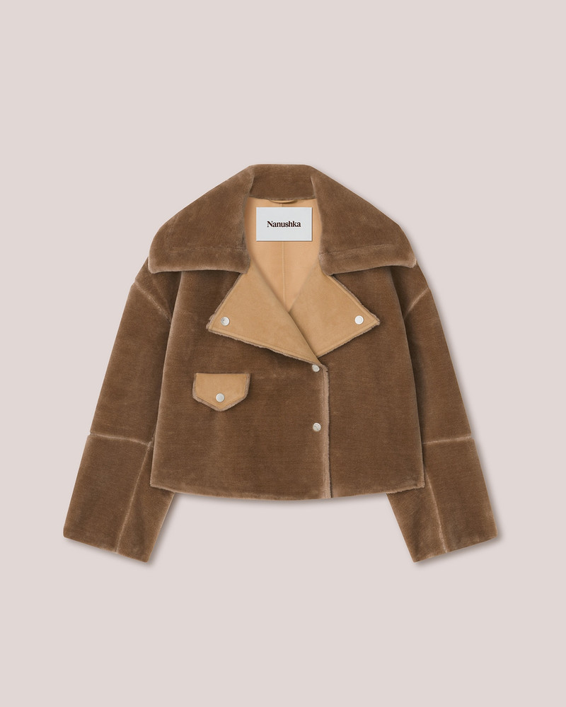 ADINA - Cropped biker jacket - Light caramel 1