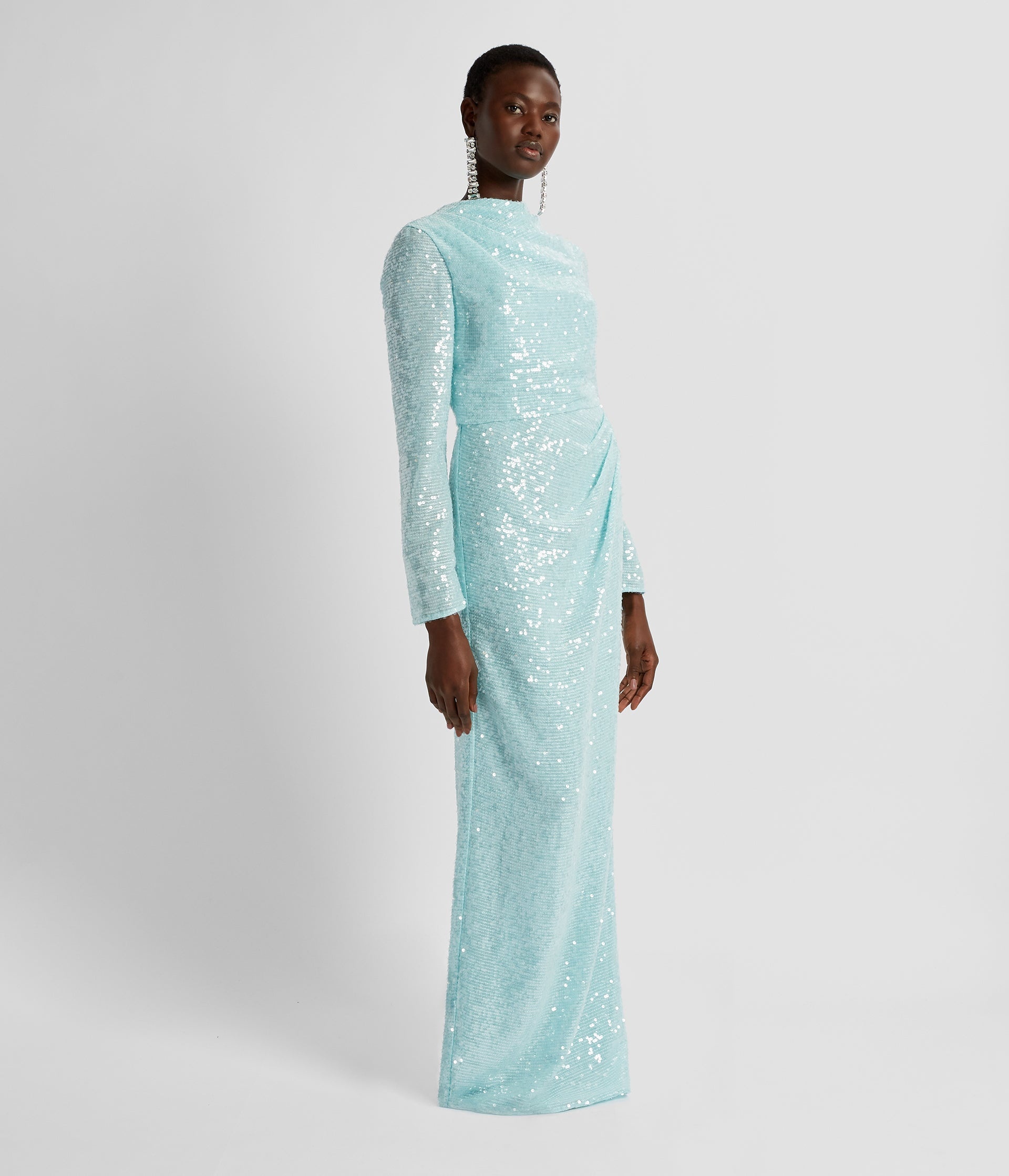 LONG SLEEVE SEQUIN GOWN - 4