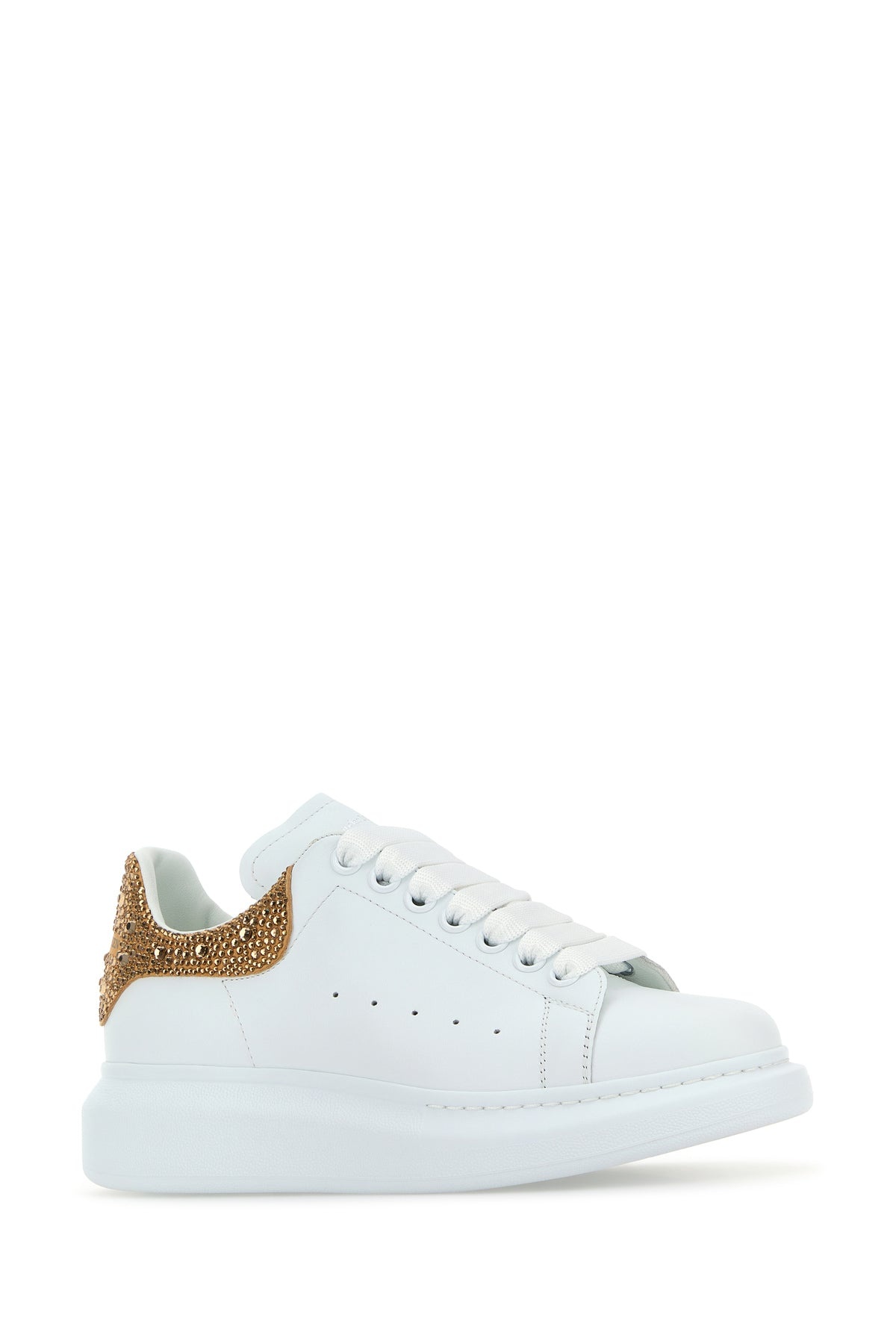 White leather sneakers with embellished suede heel - 2