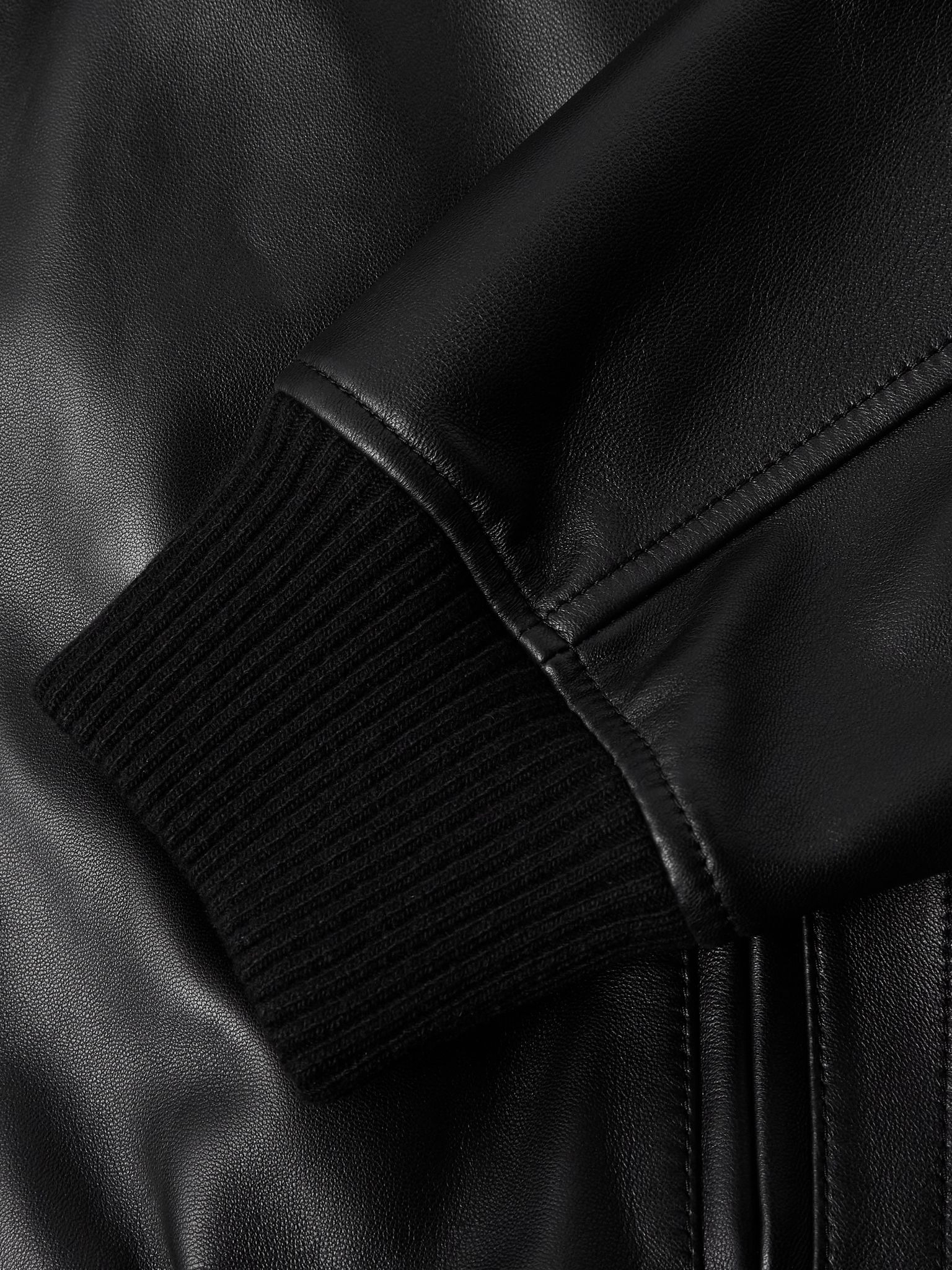 Leather Hooded Bomber Jacket Black - 6