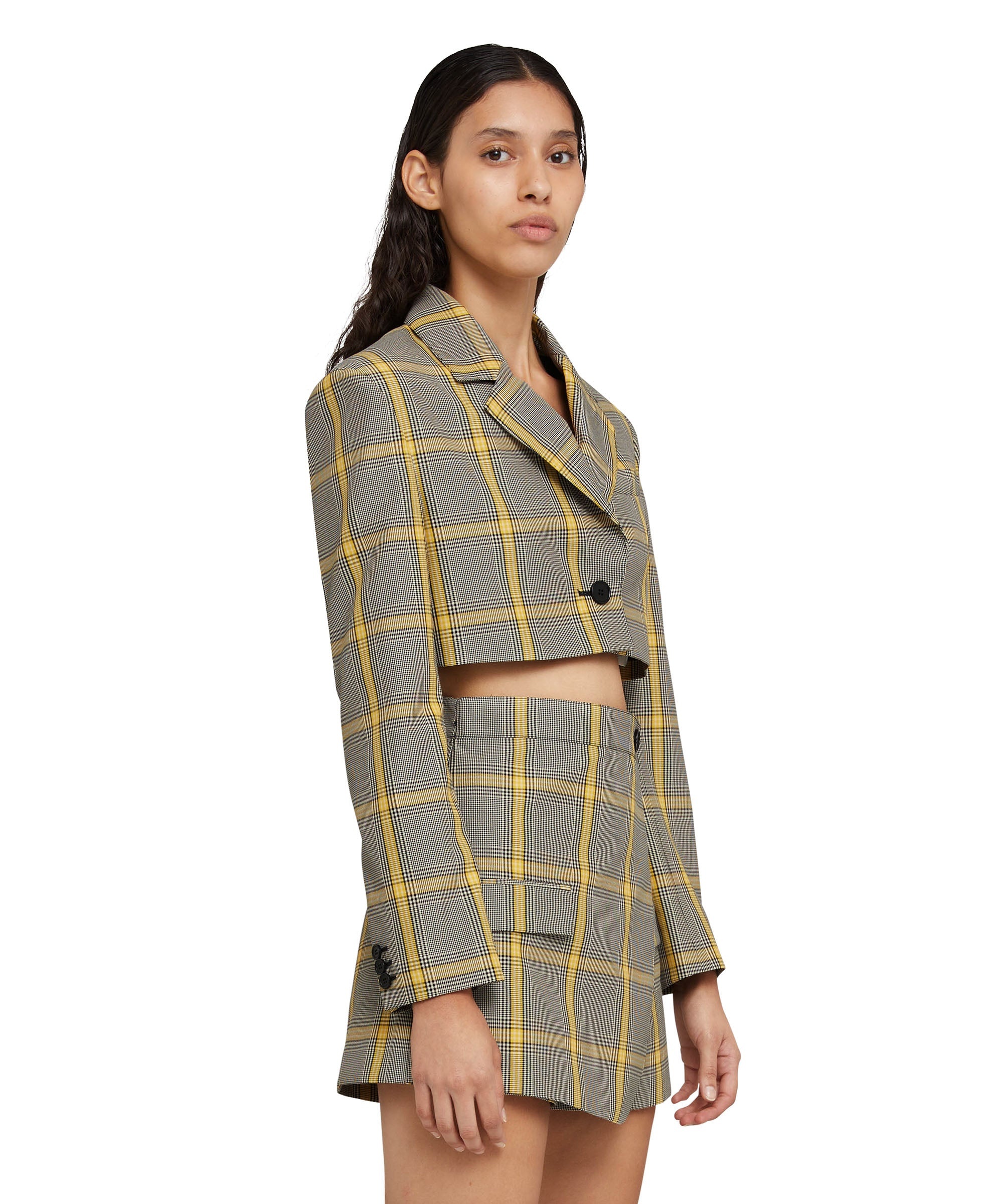 Prince of Wales style crop-top blazer - 4