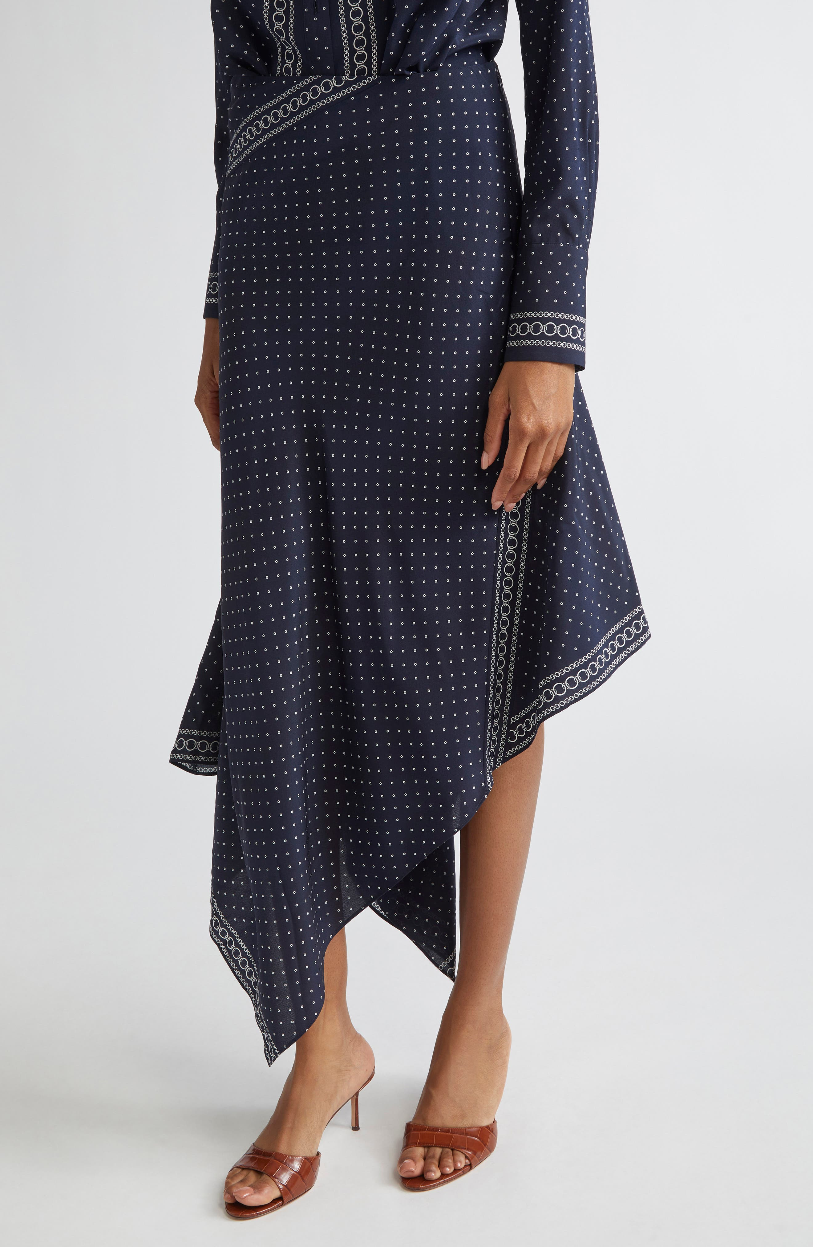 Veronica Beard Hartley Mixed Print Asymmetric Stretch Silk Skirt in Navy Multi at Nordstrom - 5