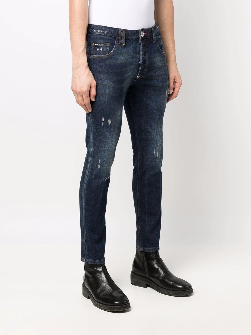 distressed skinny-cut jeans - 3