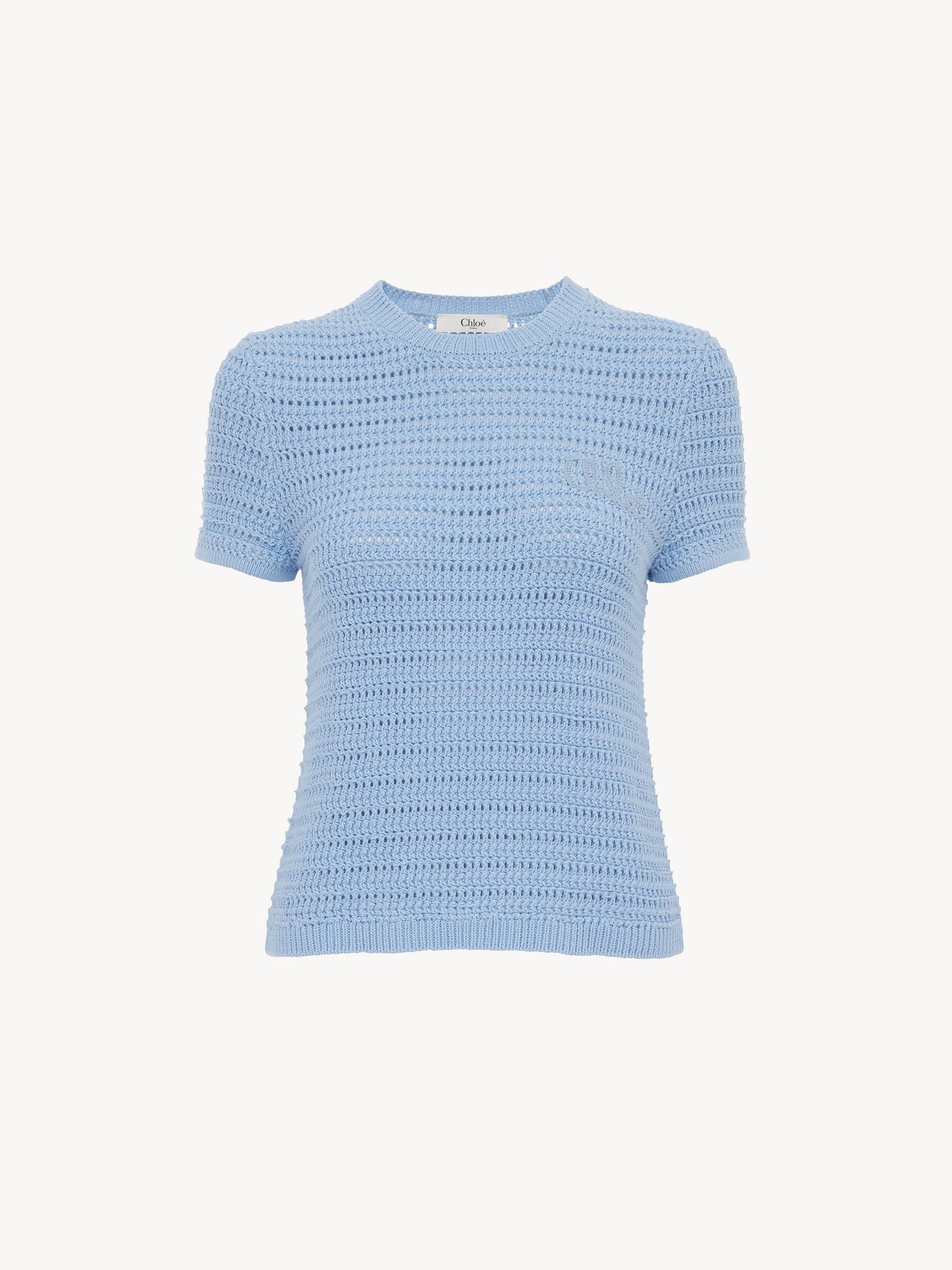CREW-NECK LOGO TOP IN COTTON CROCHET KNIT - 2