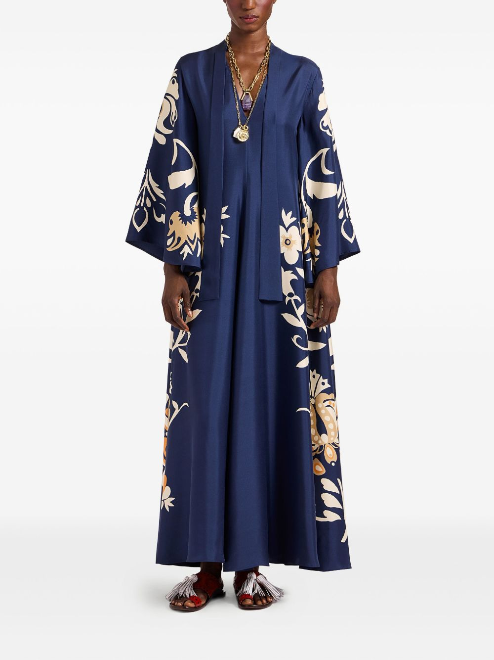 floral-print bell-sleeve maxi dress - 2