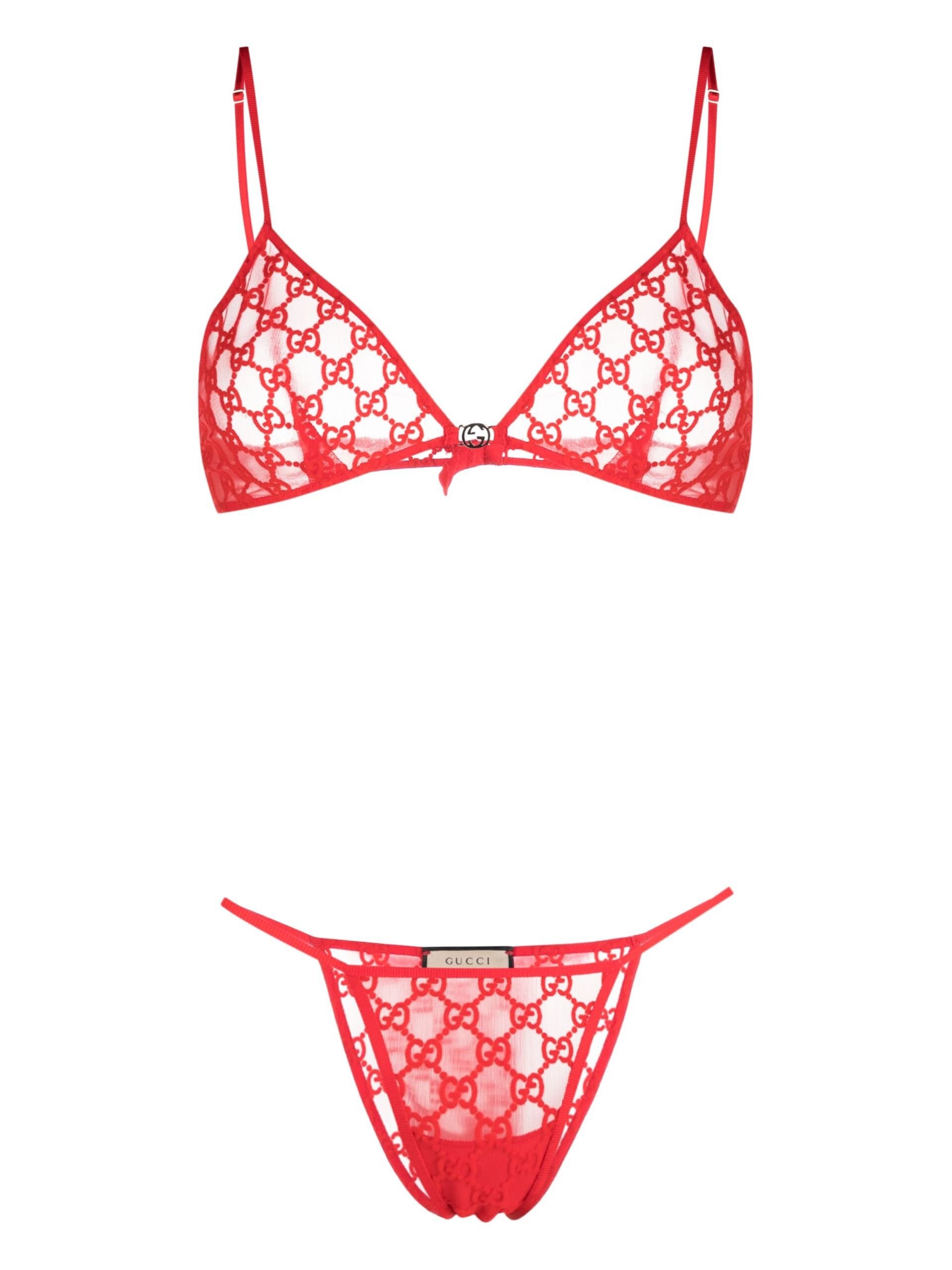 GUCCI red GG tulle lingerie set