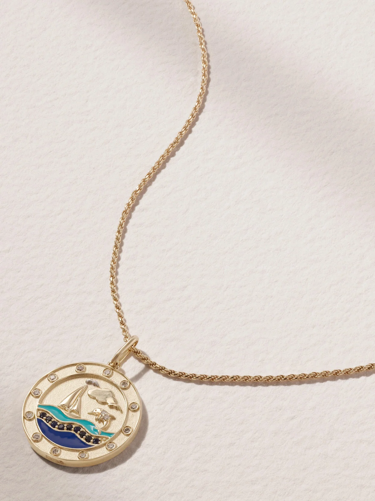 Porthole Coin 14-karat Gold Diamond And Sapphire Pendant - 1