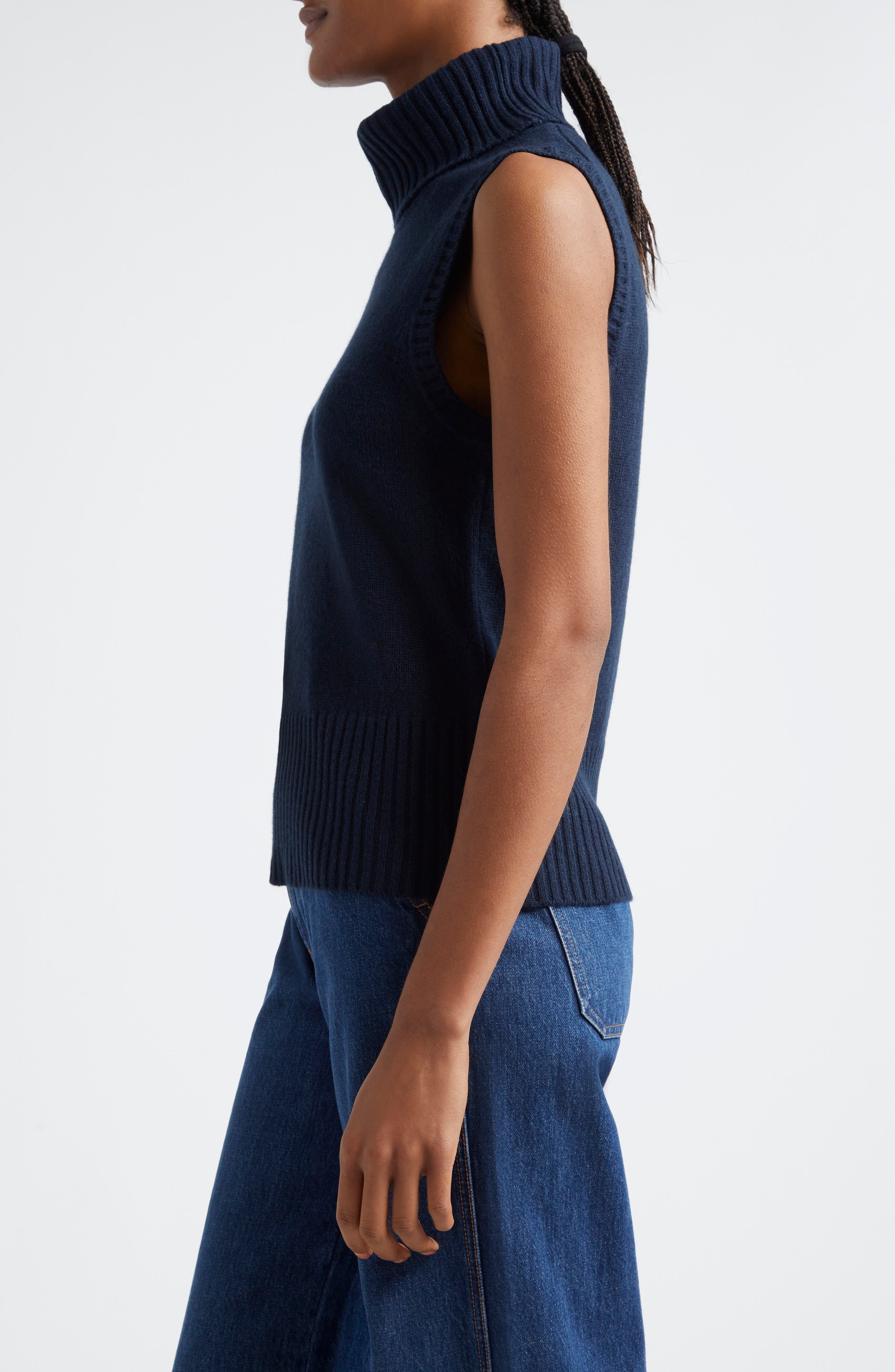 Veronica Beard Mazzy Turtleneck Sleeveless Cashmere Sweater in Navy at Nordstrom - 3