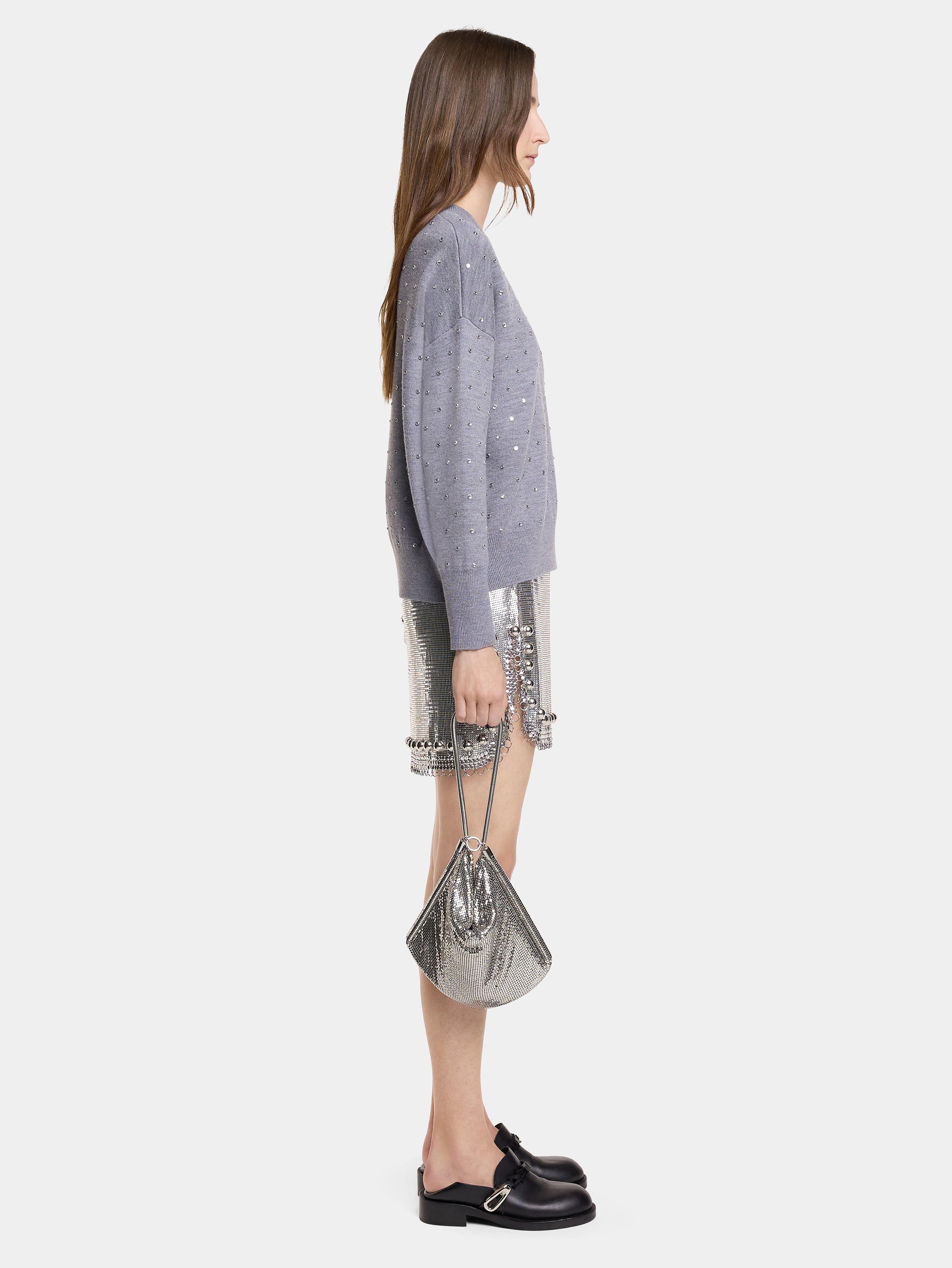 GREY CRYSTAL-EMBELLISHED SWEATER IN WOOL - 5