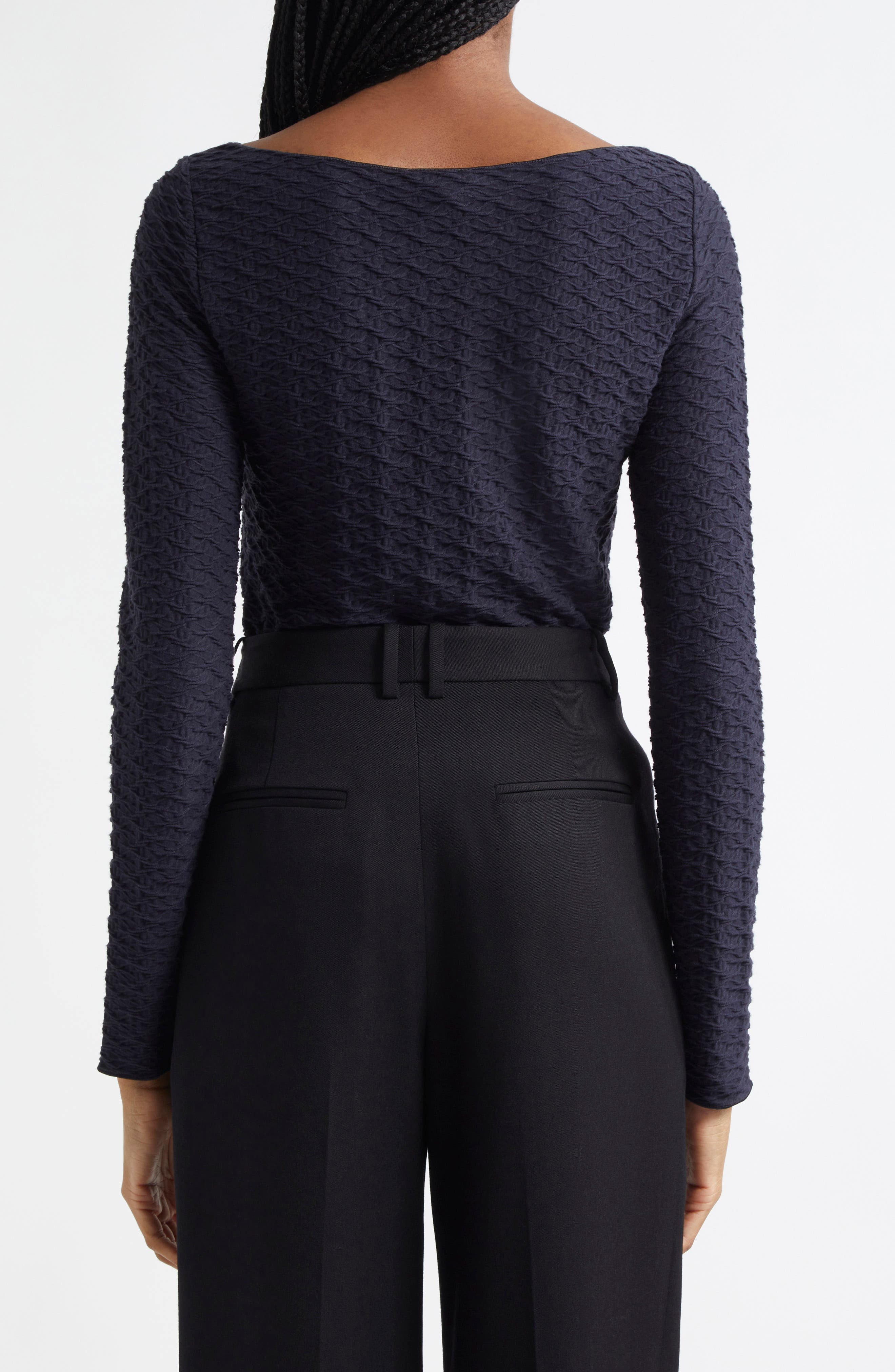 Emporio Armani Textured Jersey Top in Solid Dark Blue at Nordstrom - 2